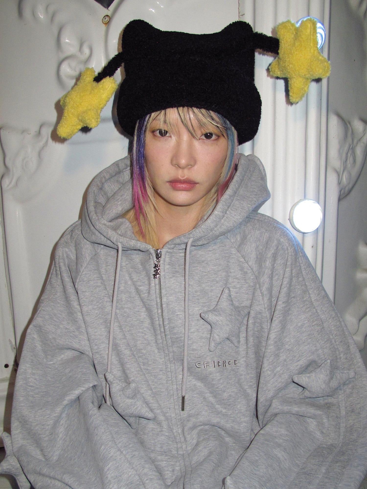 CFIERCE Adorable Star Pattern High Top Nylon Unisex Sweet Cute Black White Hat