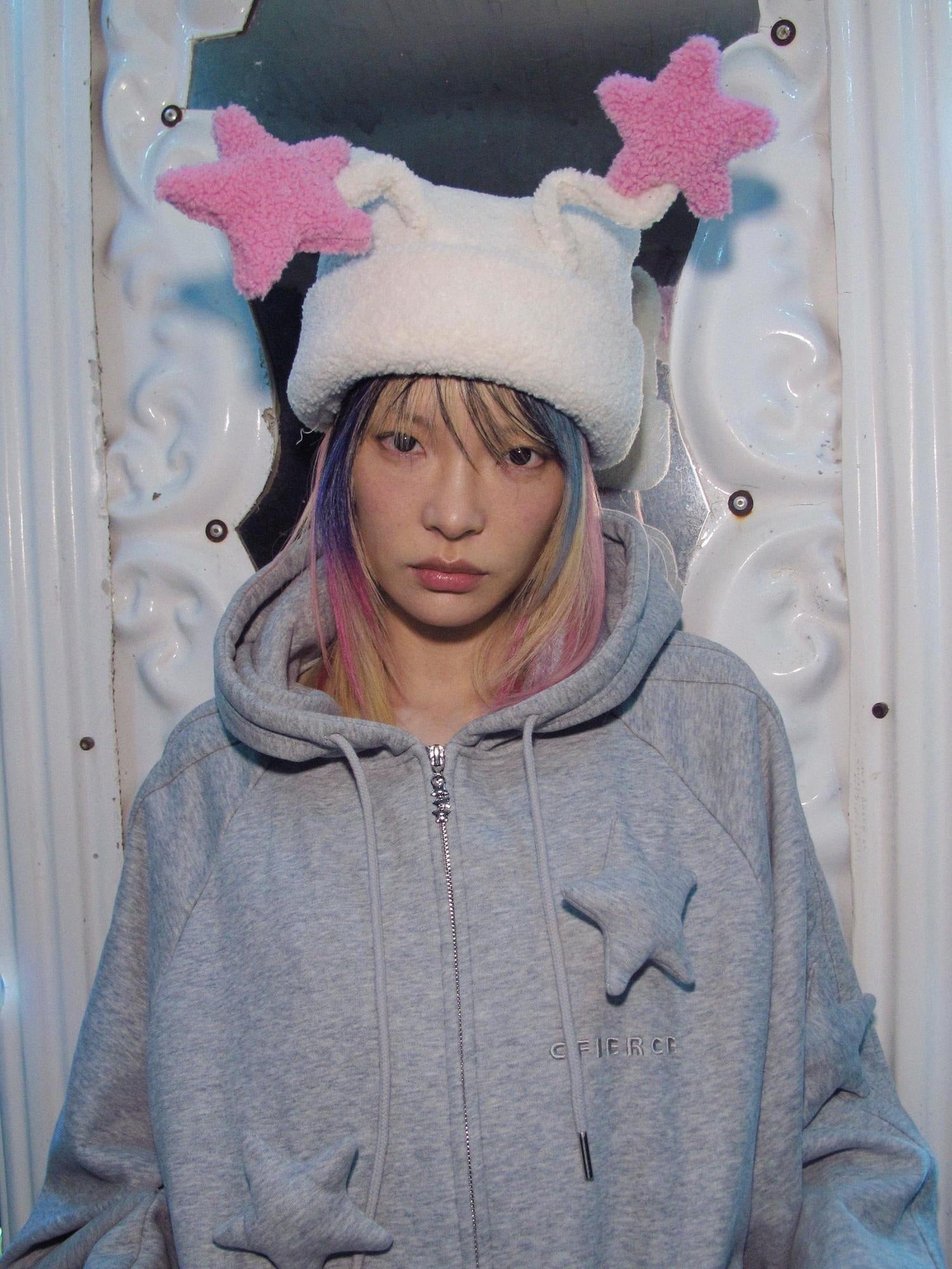 CFIERCE Adorable Star Pattern High Top Nylon Unisex Sweet Cute Black White Hat