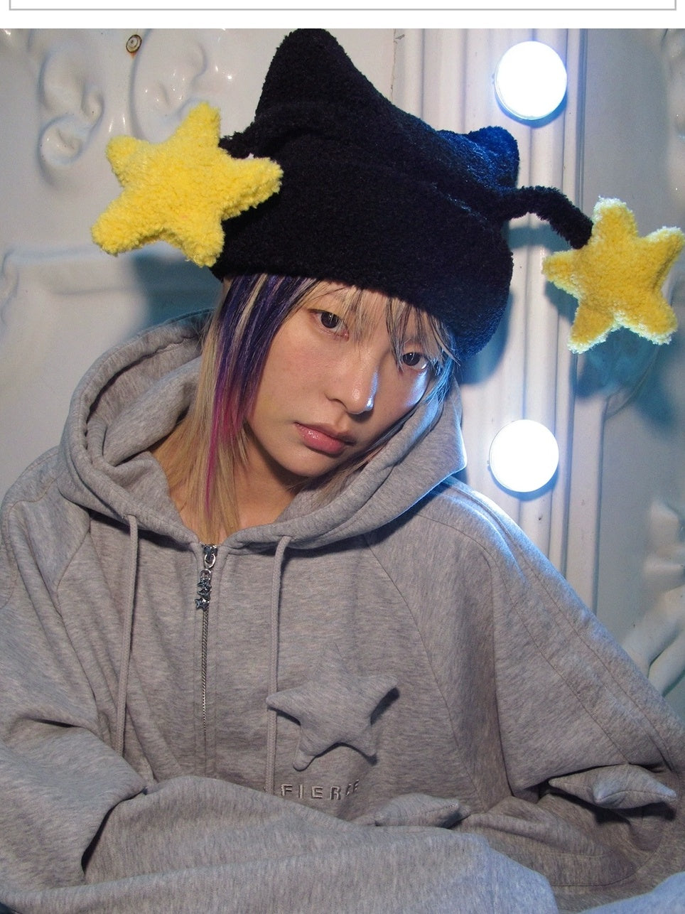 CFIERCE Adorable Star Pattern High Top Nylon Unisex Sweet Cute Black White Hat