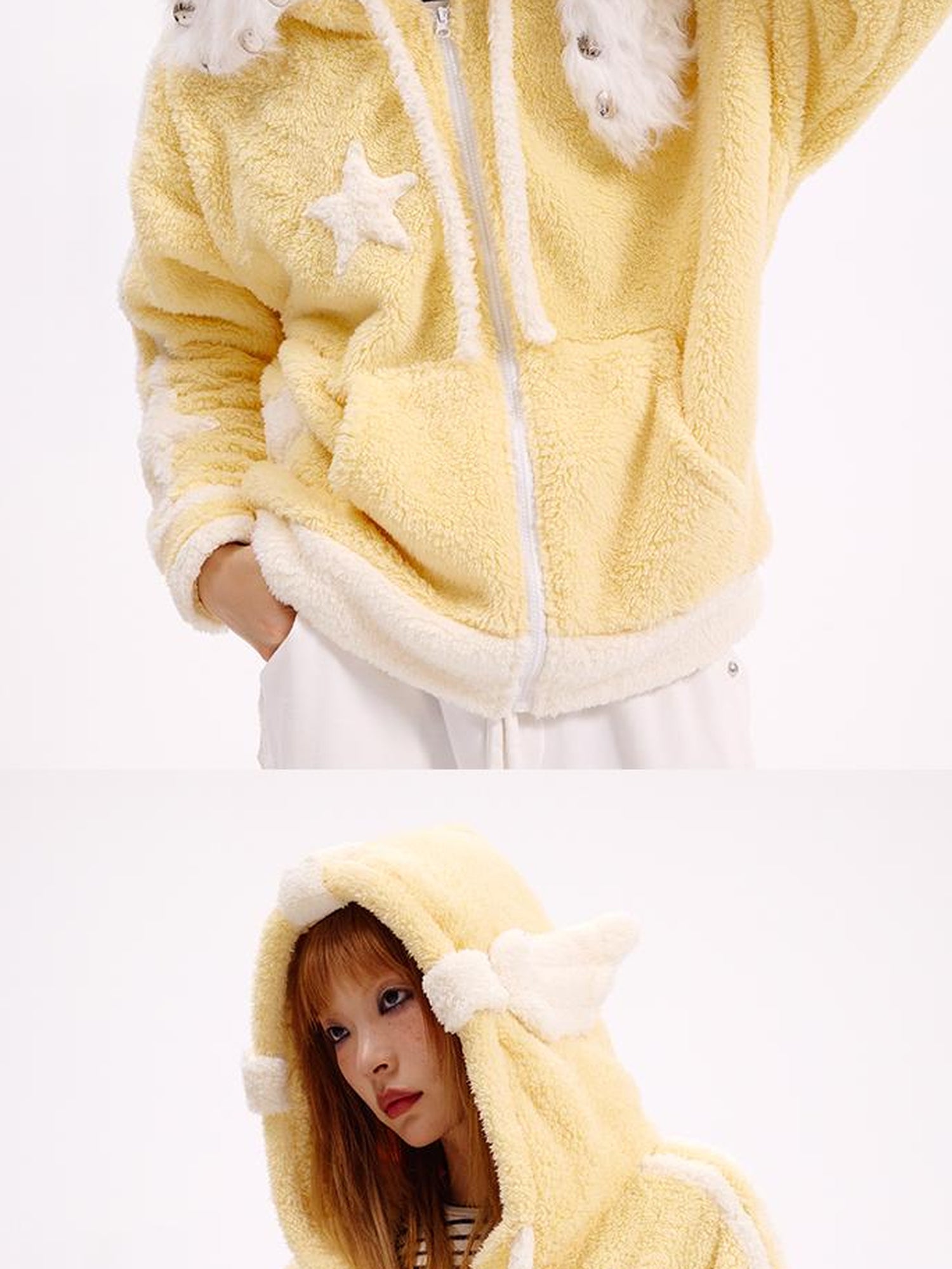 CFIERCE Angelic Contrast Knit Coat
V-Neck
T-Shirt
Long-Sleeve