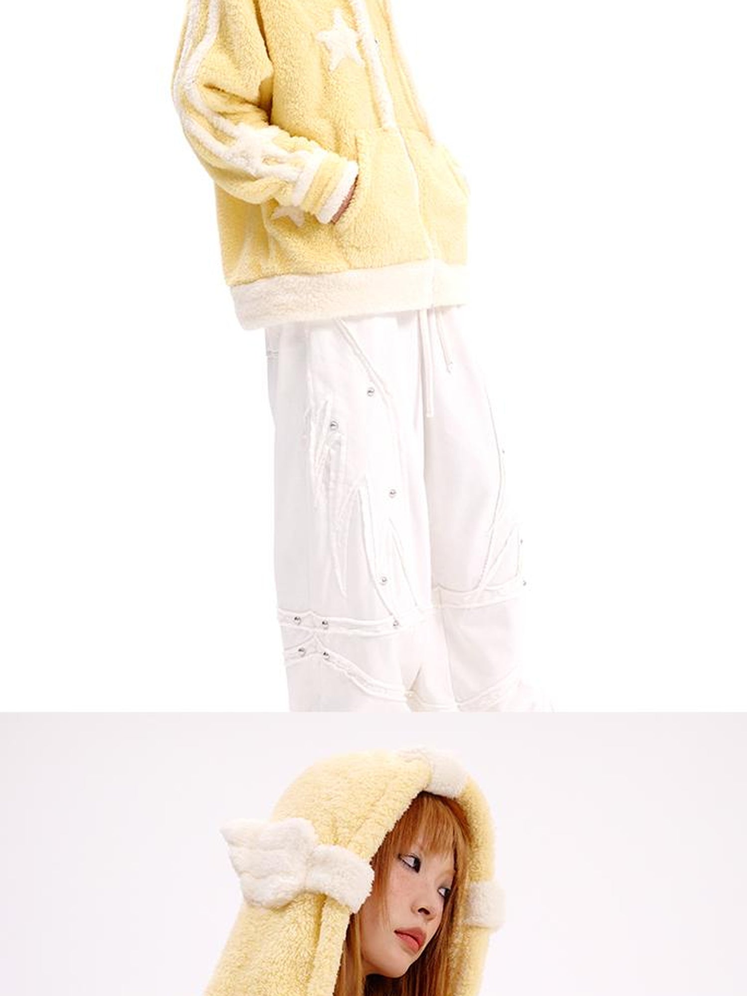 CFIERCE Angelic Contrast Knit Coat
V-Neck
T-Shirt
Long-Sleeve