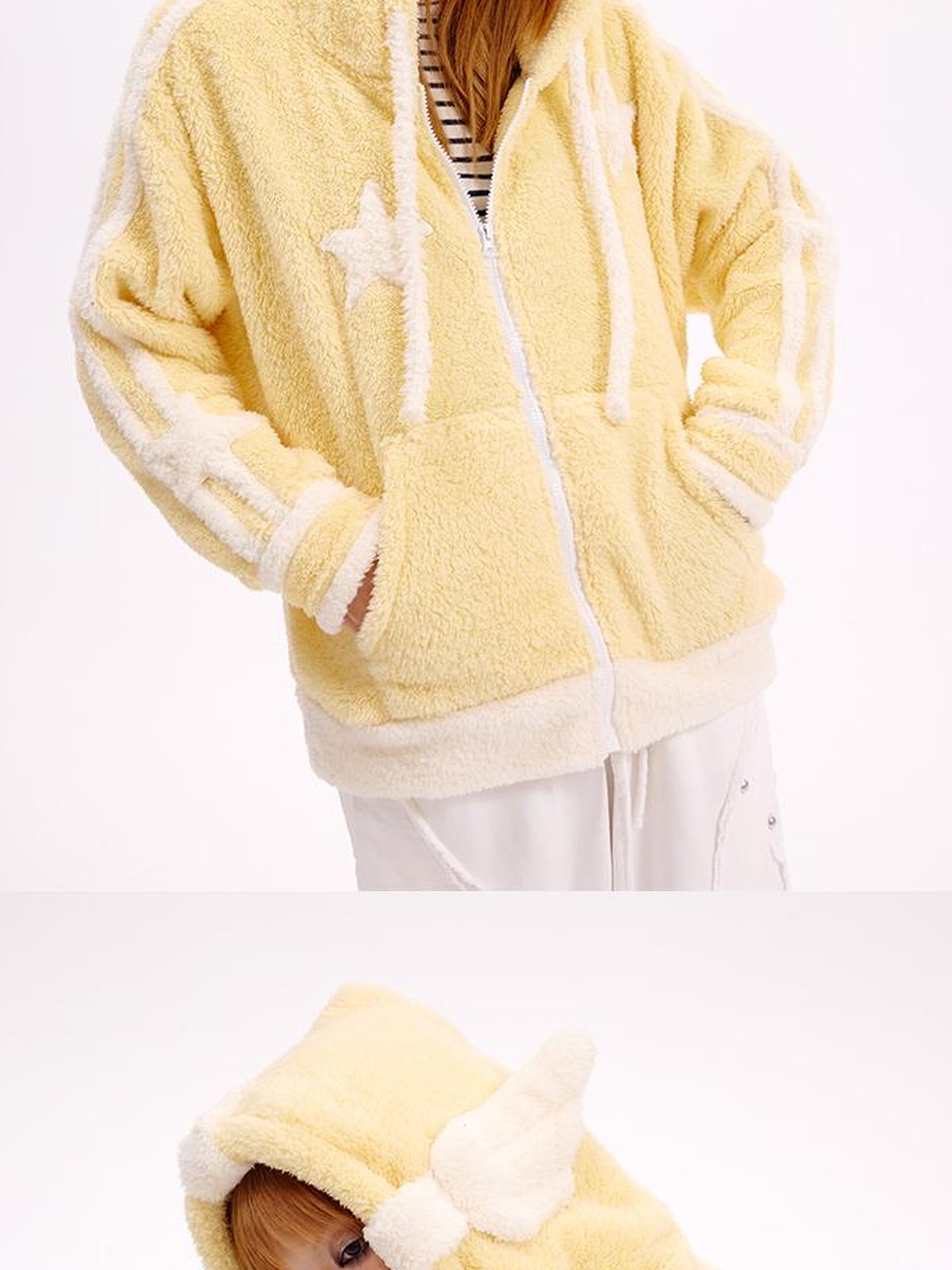 CFIERCE Angelic Contrast Knit Coat
V-Neck
T-Shirt
Long-Sleeve
