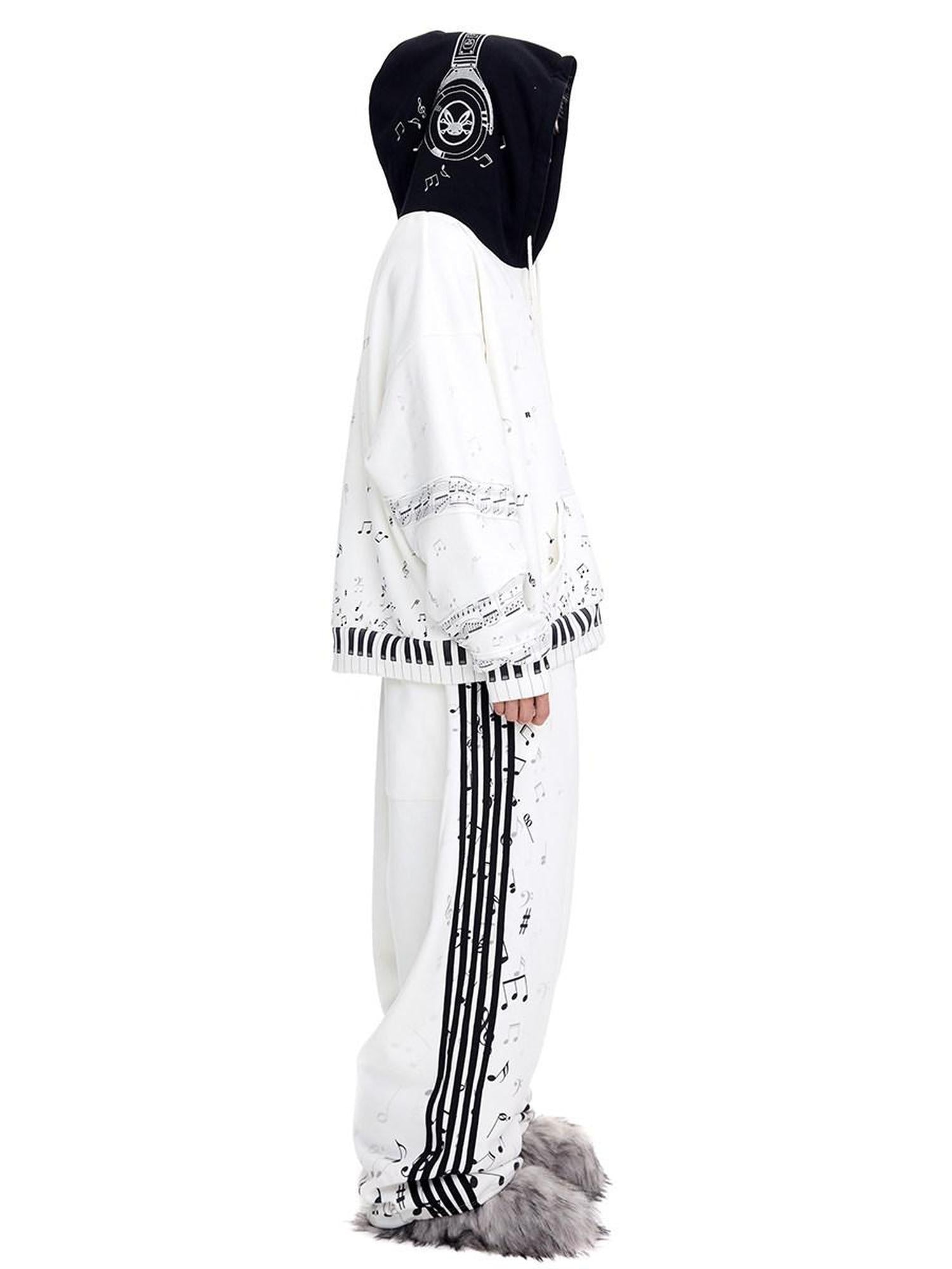 CFIERCE Asymmetric Detail Loose Straight Natural Waist Office Cotton Blend White Pants