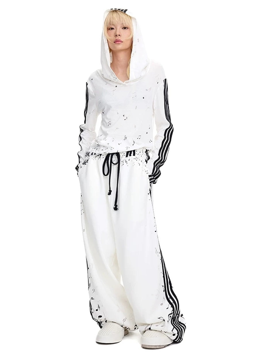 CFIERCE Asymmetric Detail Loose Straight Natural Waist Office Cotton Blend White Pants