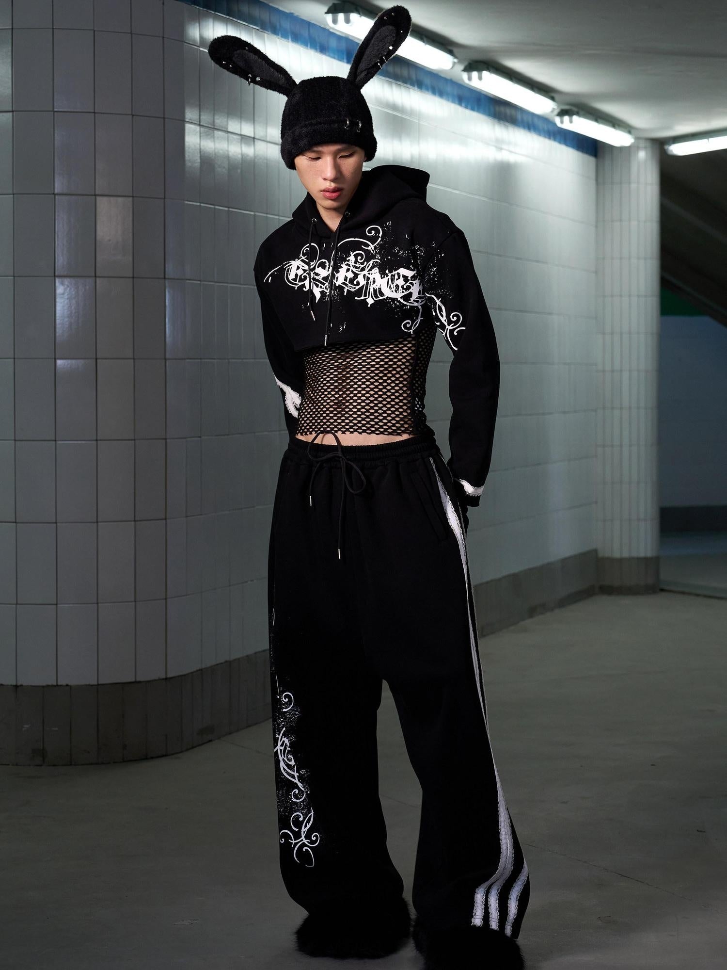 CFIERCE Asymmetric High Waist Loose Straight Leg Durable Street Style Black Pants