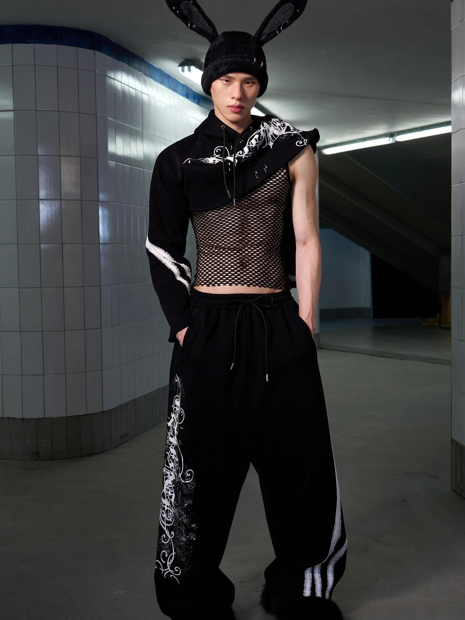 CFIERCE Asymmetric High Waist Loose Straight Leg Durable Street Style Black Pants