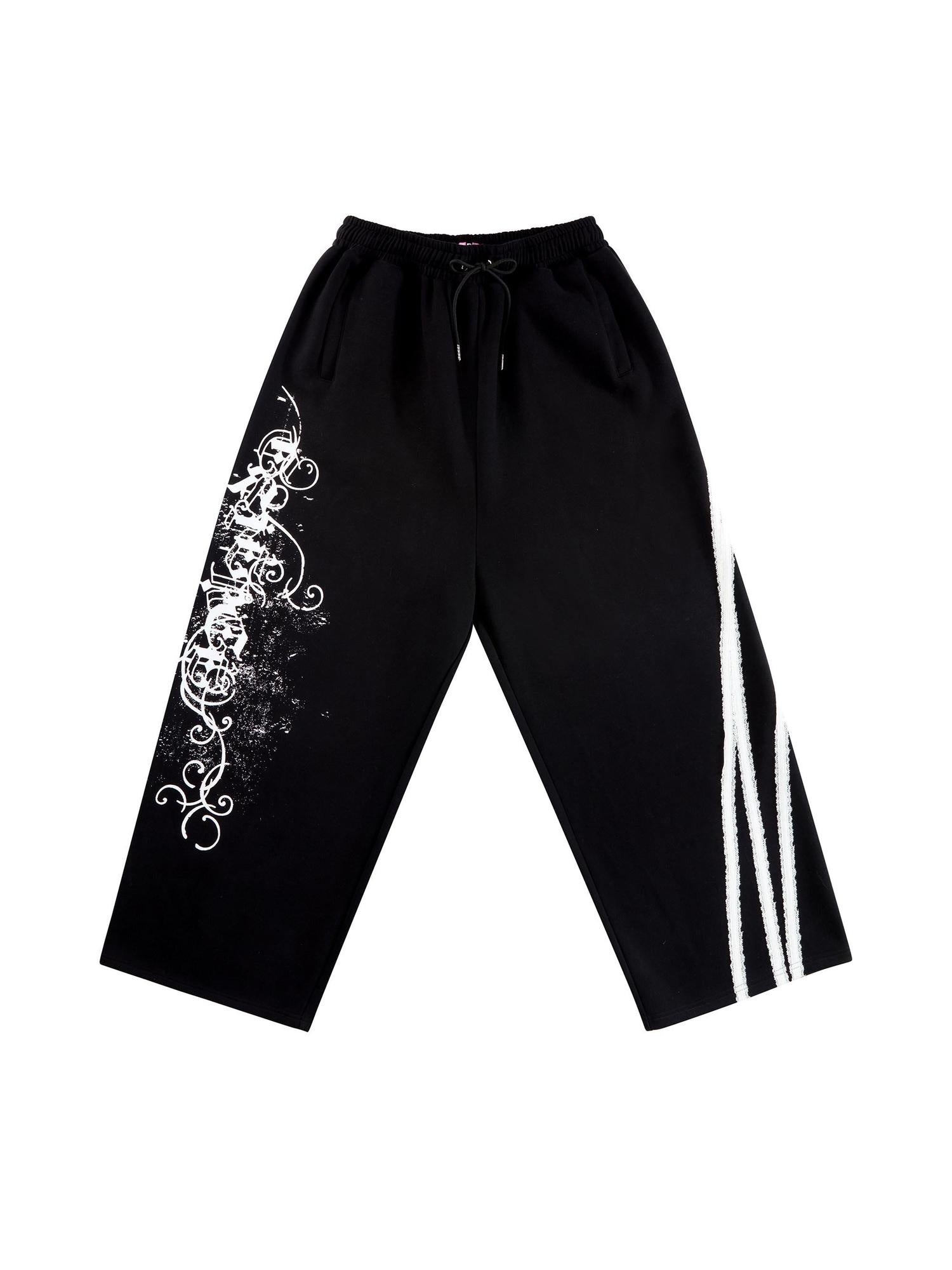 CFIERCE Asymmetric High Waist Loose Straight Leg Durable Street Style Black Pants