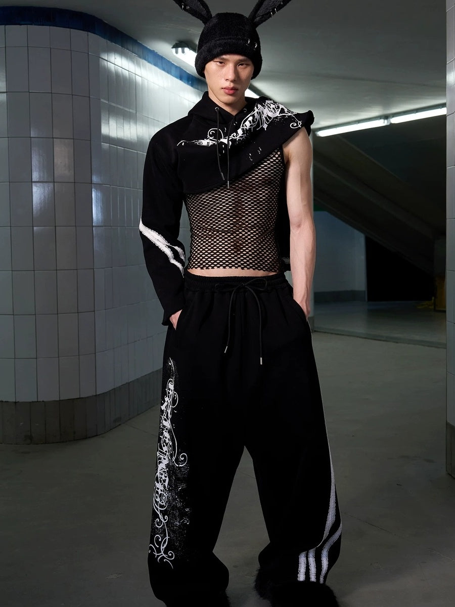 CFIERCE Asymmetric High Waist Loose Straight Leg Durable Street Style Black Pants