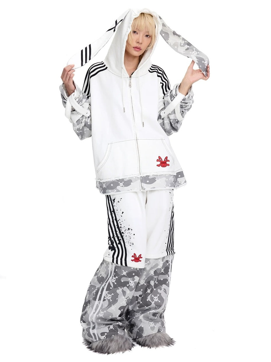 CFIERCE Asymmetrical Cotton Cargo Loose Fit Street Women High Waist White Pants