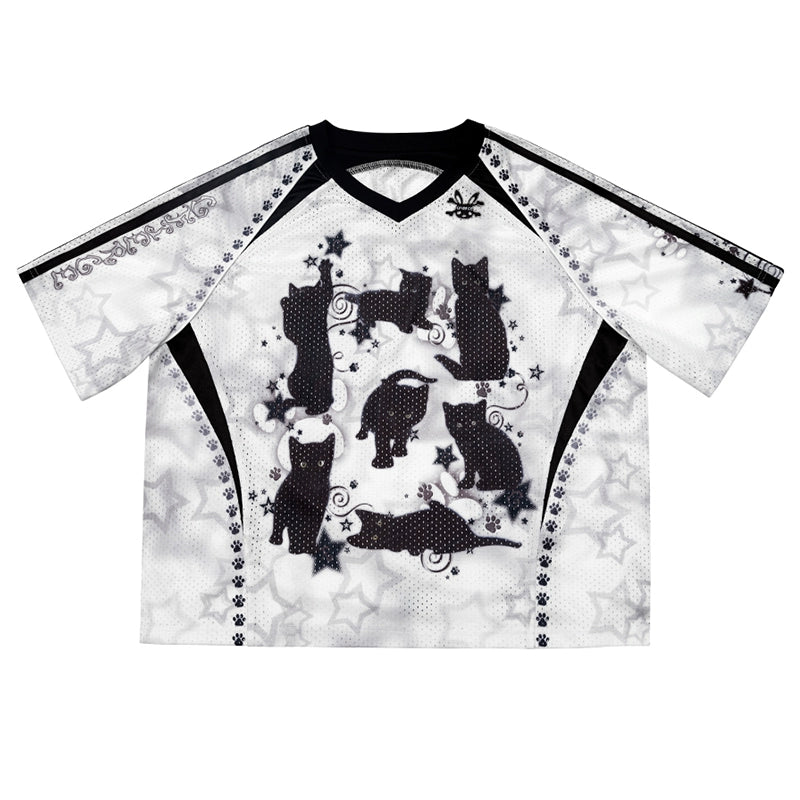 CFIERCE_Black_Cat_Print_Raglan_Tee_V_Neck_T_Shirt_Long_Sleeve_MISSTT