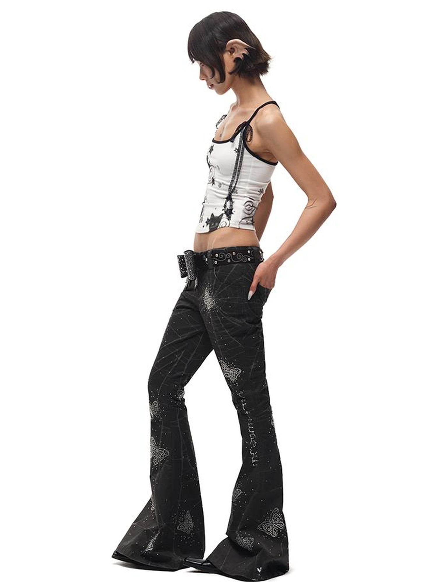 CFIERCE Black Cat Print Strappy Tank Top