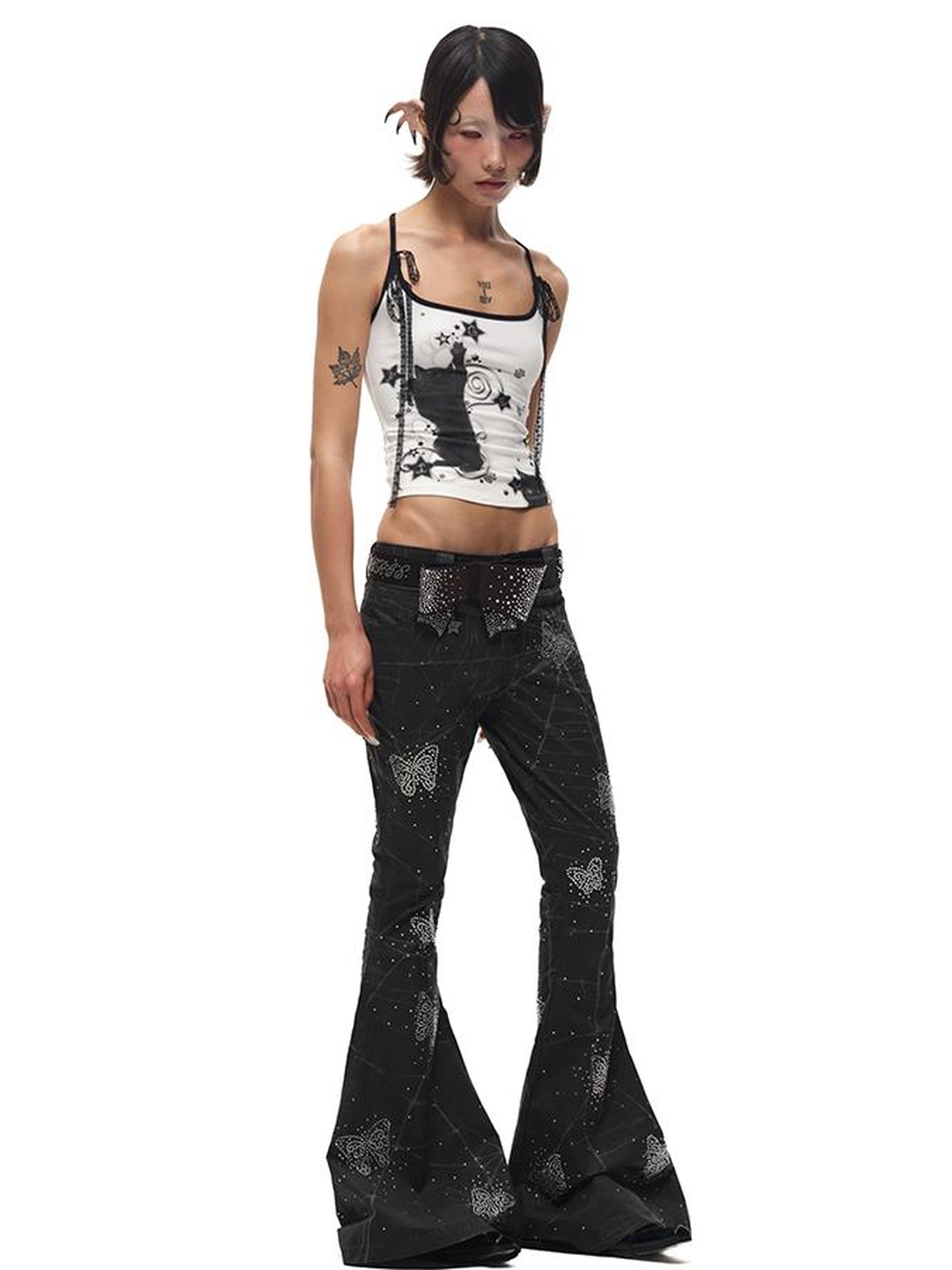 CFIERCE Black Cat Print Strappy Tank Top