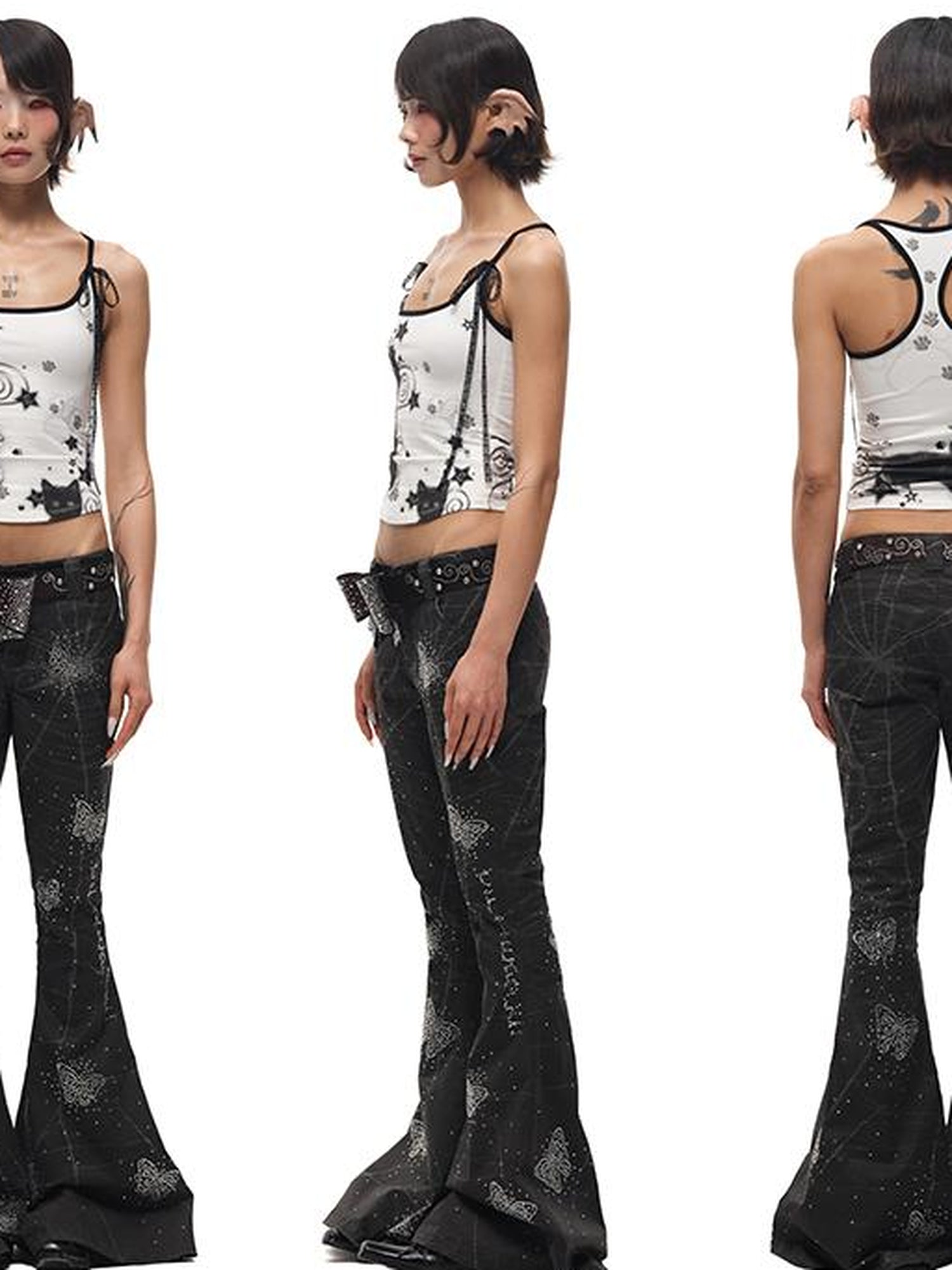 CFIERCE Black Cat Print Strappy Tank Top