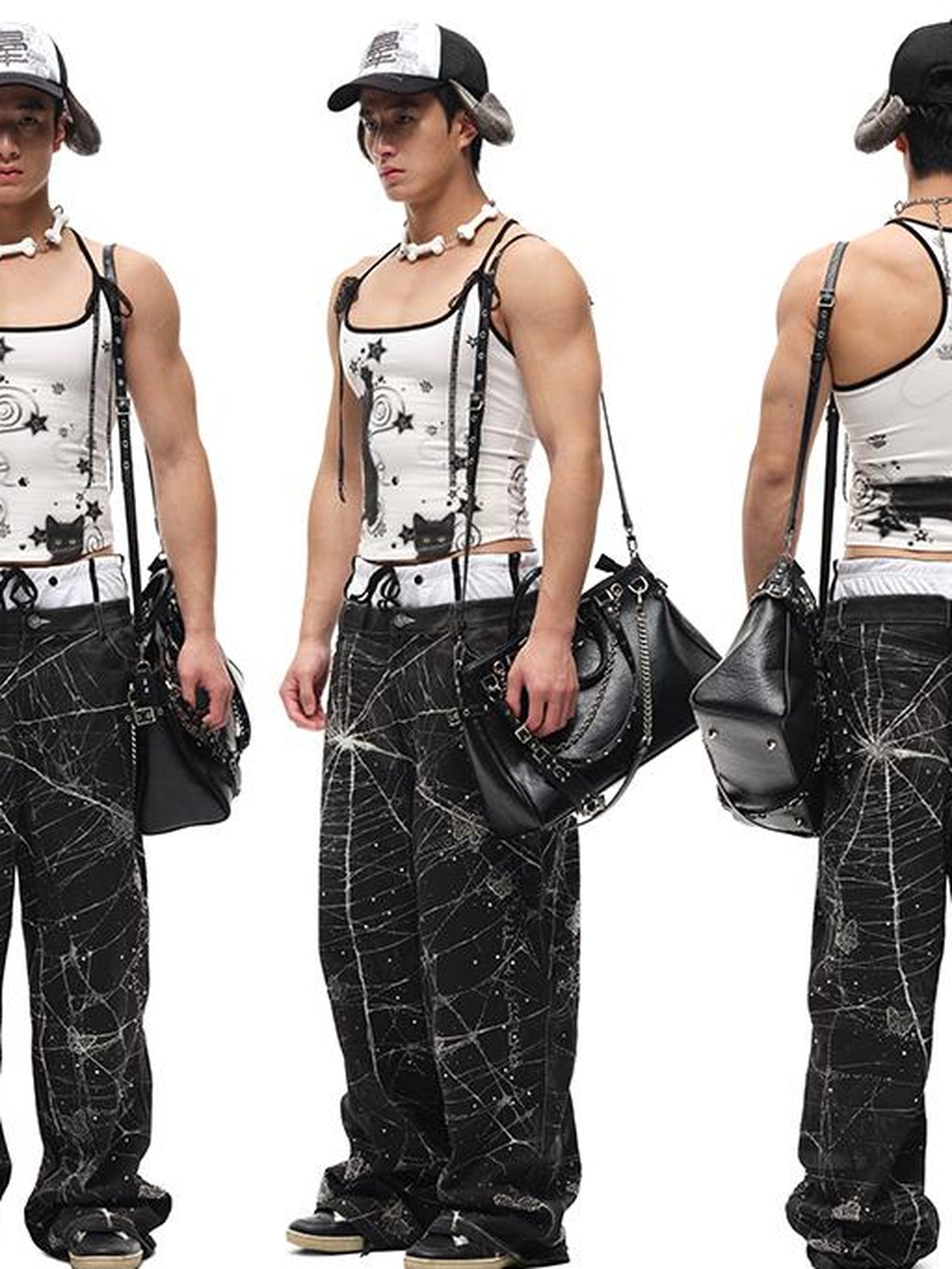 CFIERCE Black Cat Print Strappy Tank Top