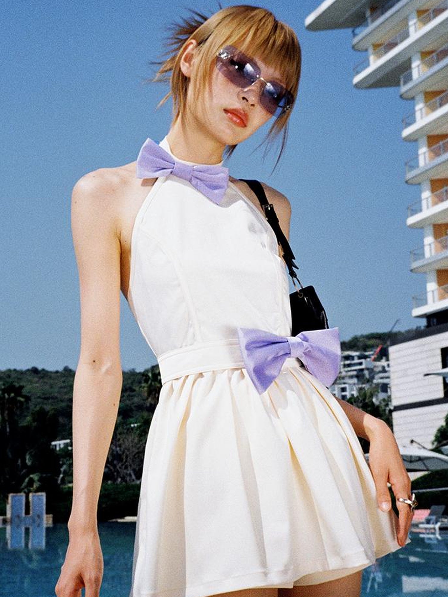 CFIERCE Bow Backless Dress With Detachable Sash