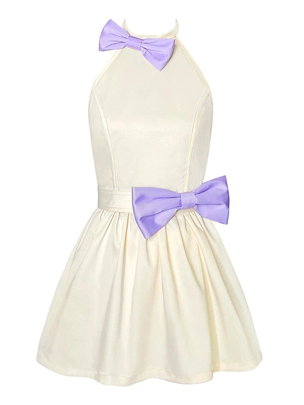 Bow Backless Dress With Detachable Sash