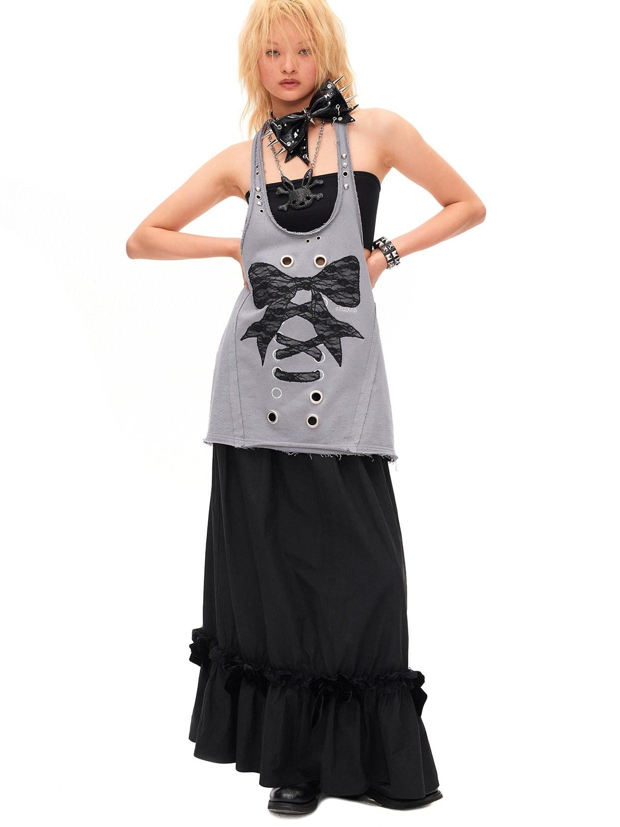 CFIERCE Bow Knot Riveted Metal Embellished Women&