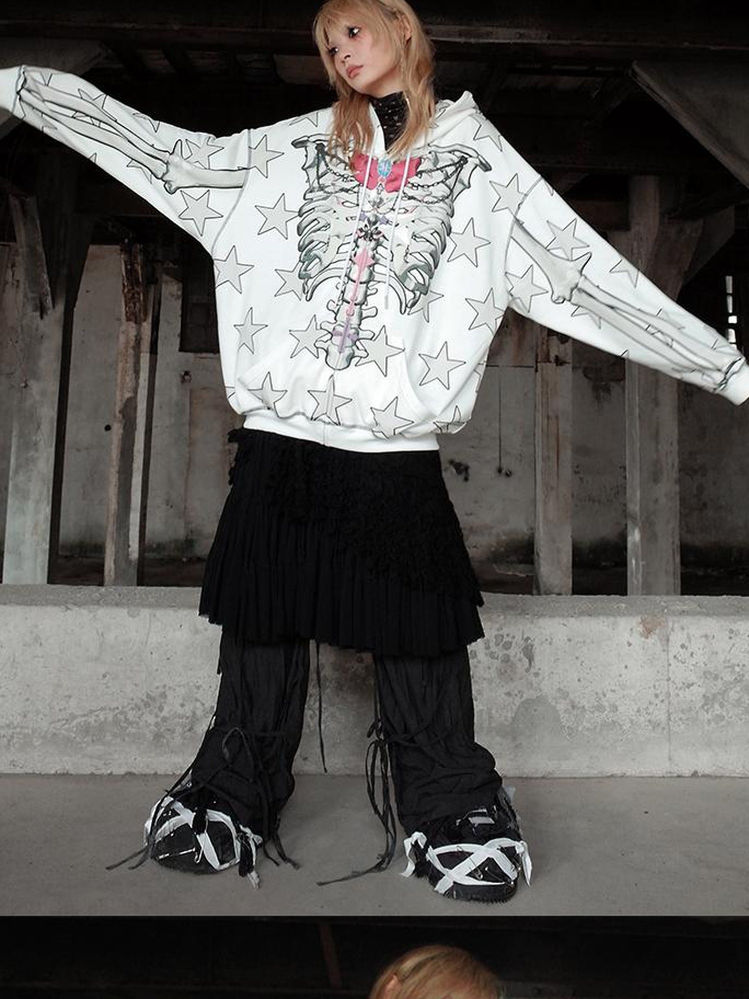 CFIERCE Bow Skull Print Hoodie