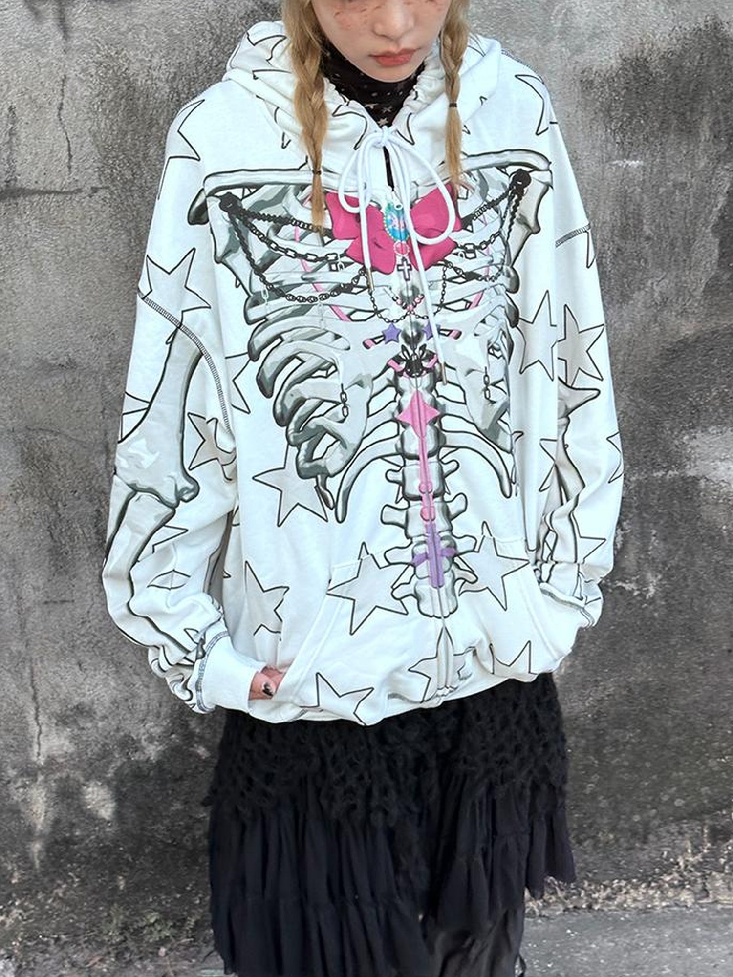CFIERCE Bow Skull Print Hoodie