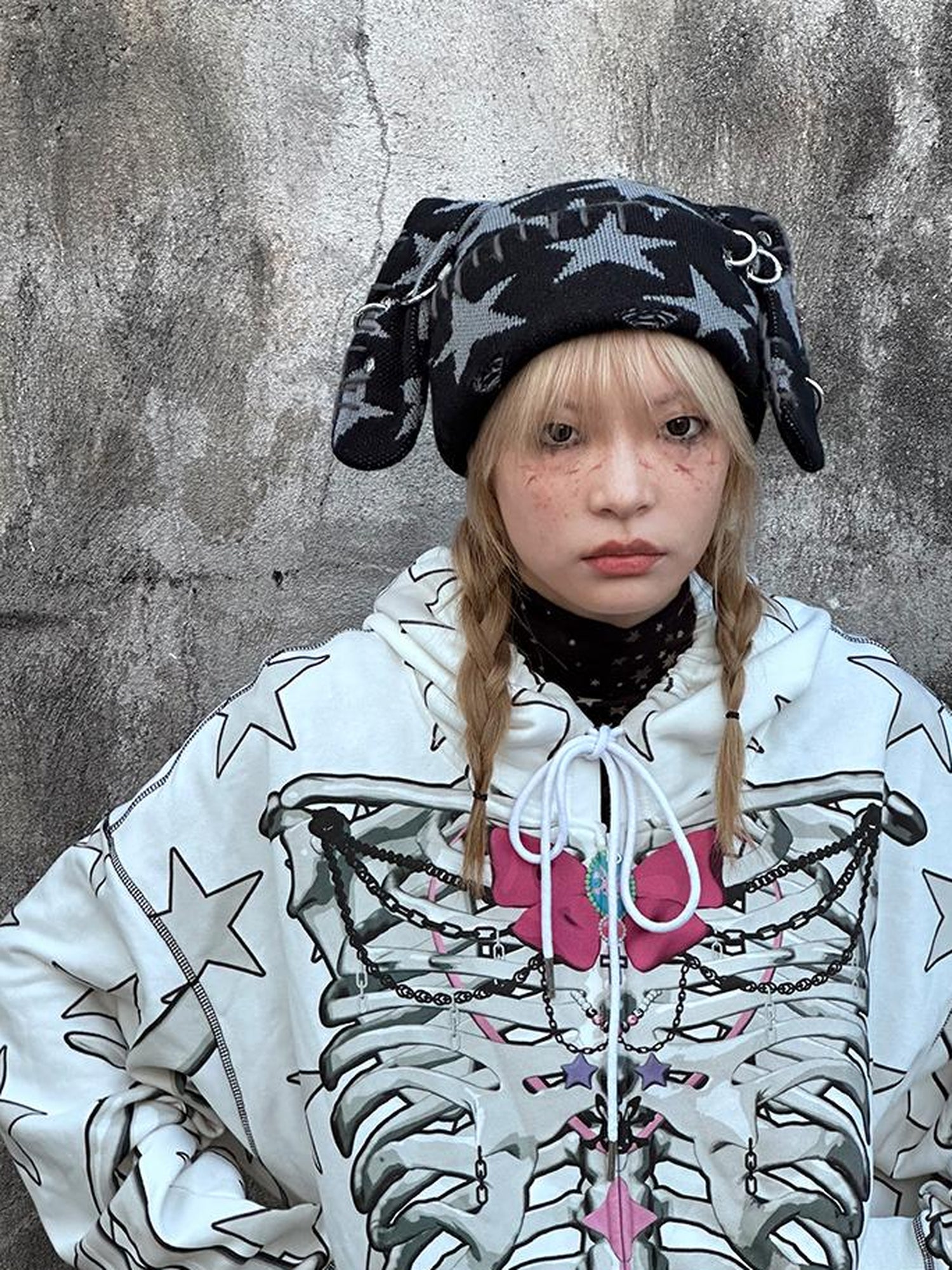 CFIERCE Bow Skull Print Hoodie