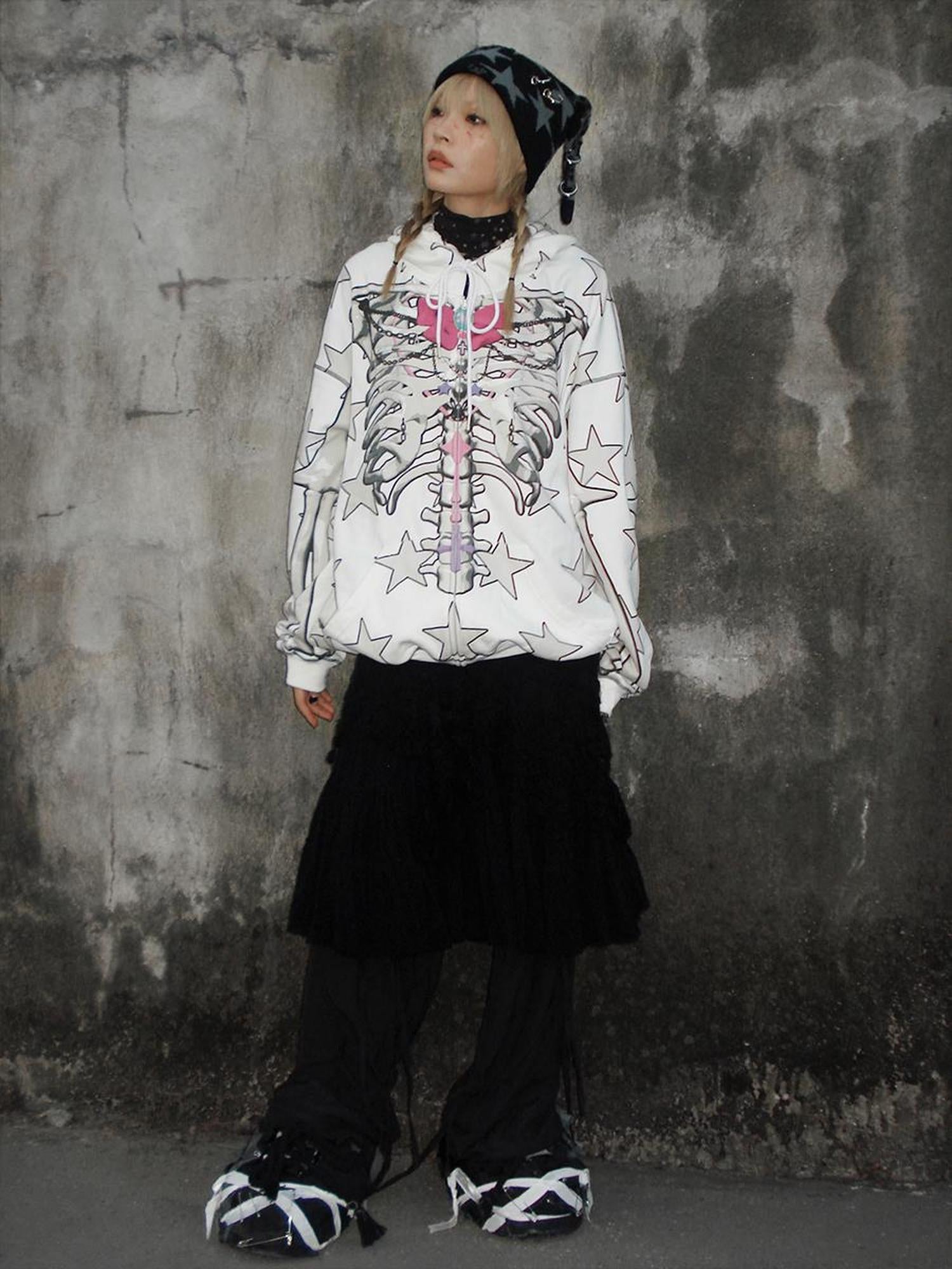 CFIERCE Bow Skull Print Hoodie