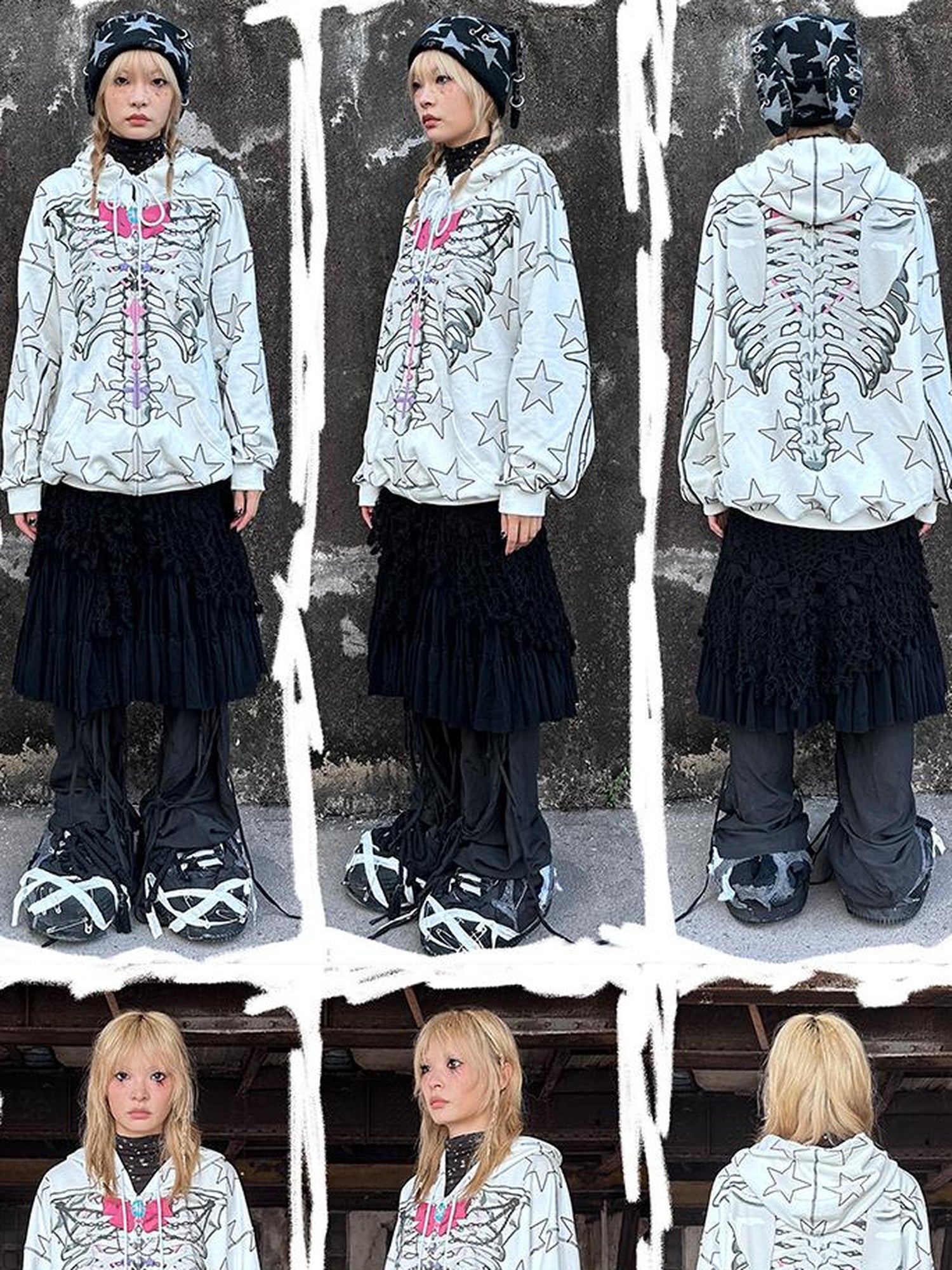 CFIERCE Bow Skull Print Hoodie