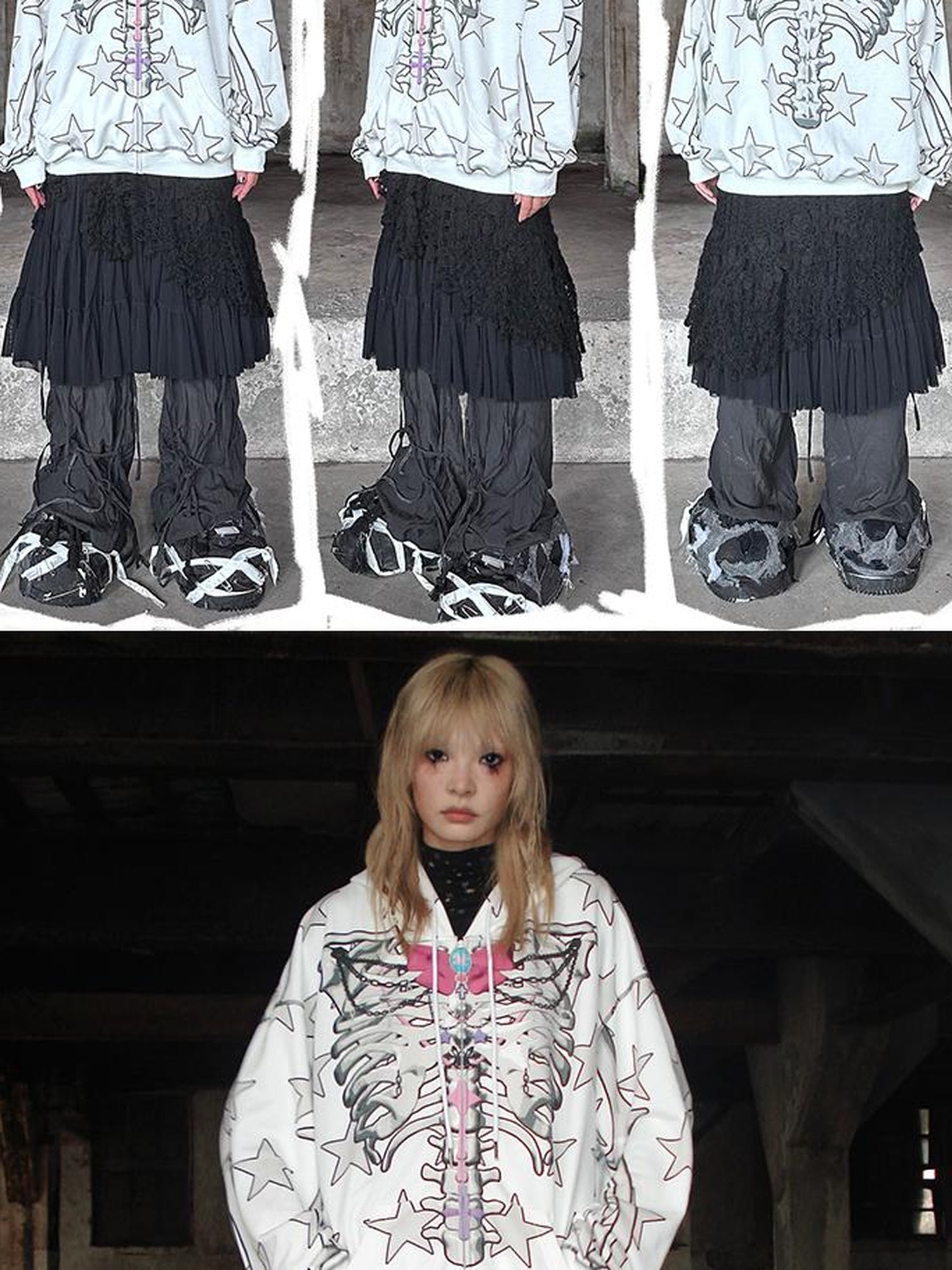 CFIERCE Bow Skull Print Hoodie