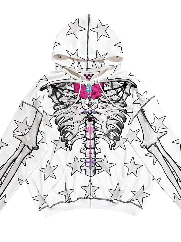 Bow Skull Print Hoodie