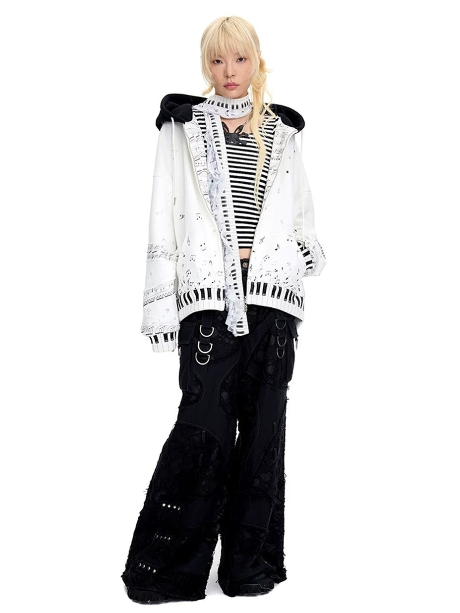 CFIERCE Breathable Cotton Blend Loose Fit Cropped Zip Up Stand Collar Street Hoodies