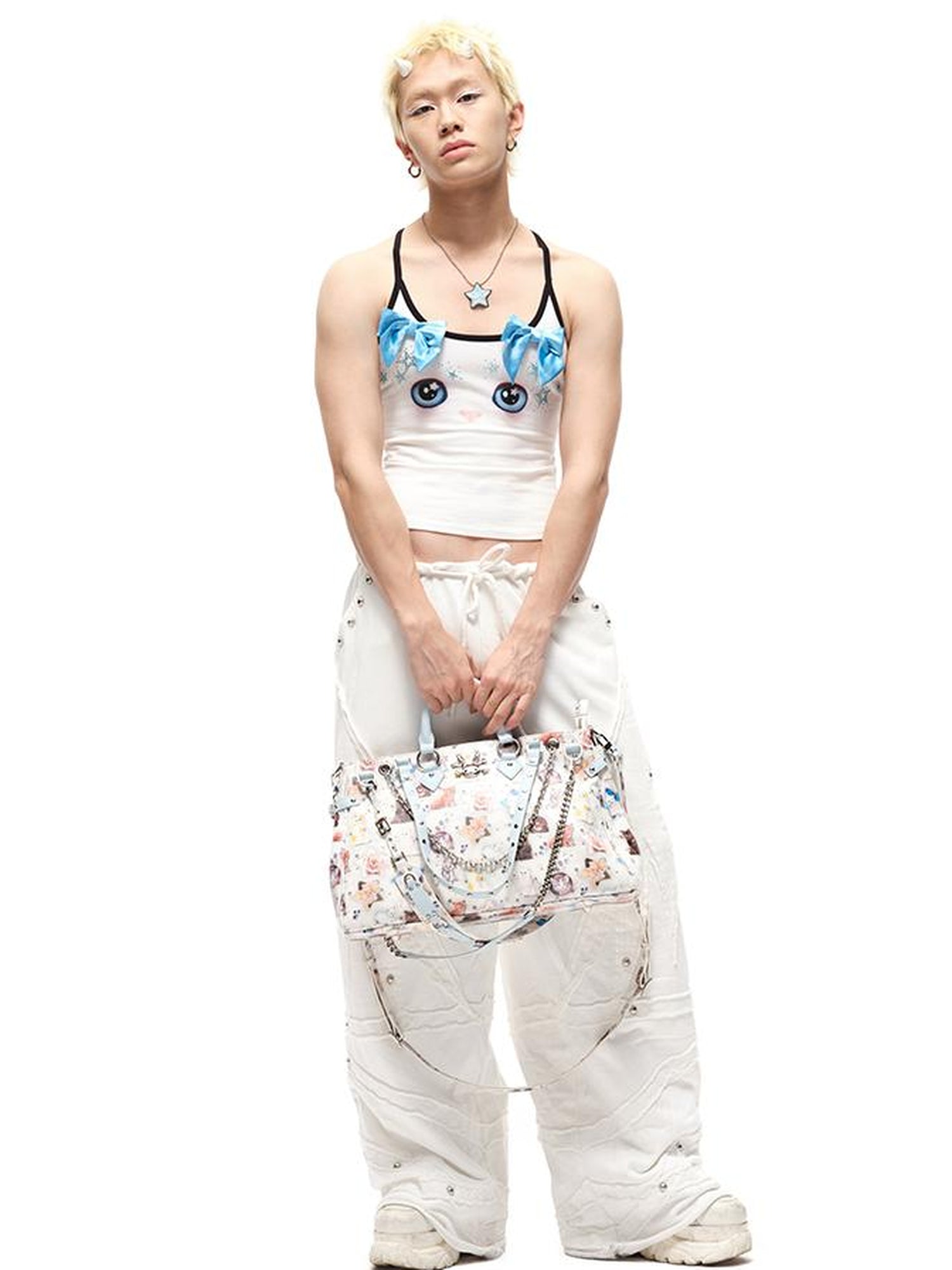 CFIERCE Butterfly Bow Strap Top With Rhinestone Cat Face