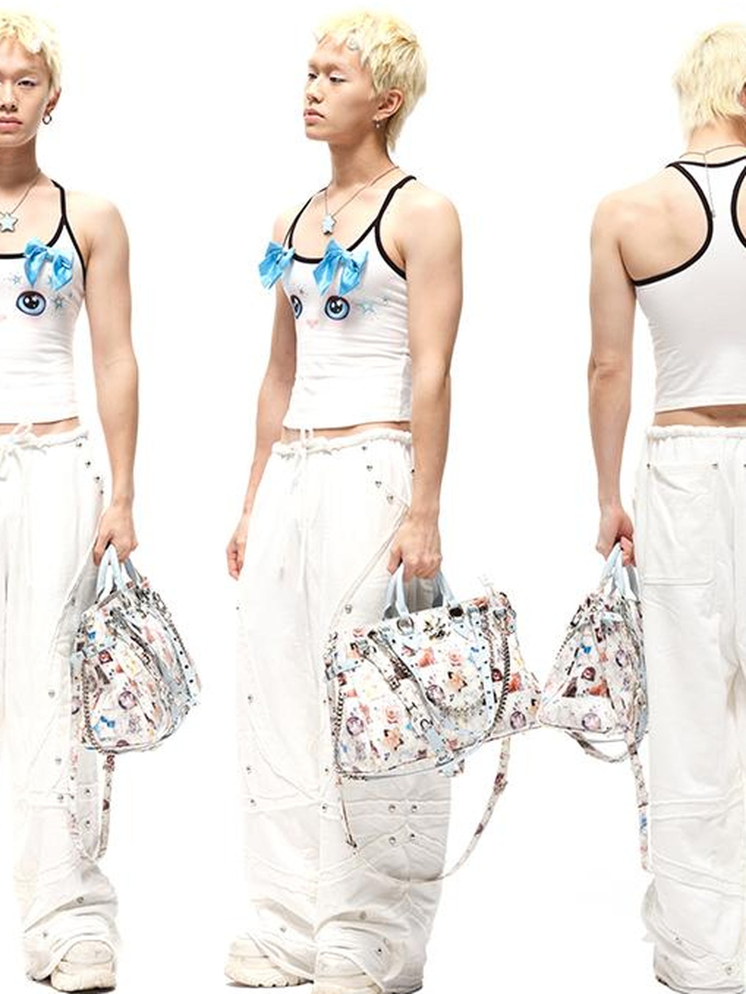 CFIERCE Butterfly Bow Strap Top With Rhinestone Cat Face