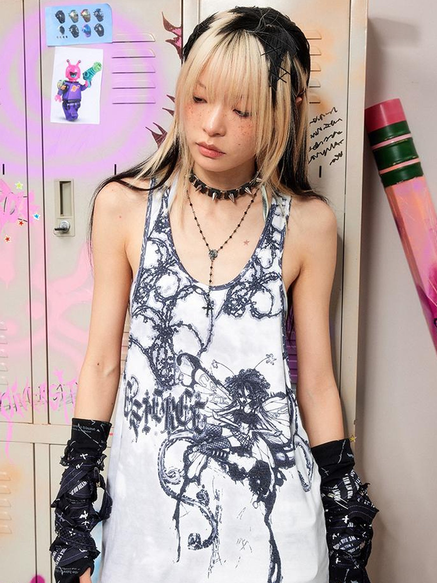 CFIERCE Butterfly Enchantress Printed Vest V Neck T Shirt Long Sleeve