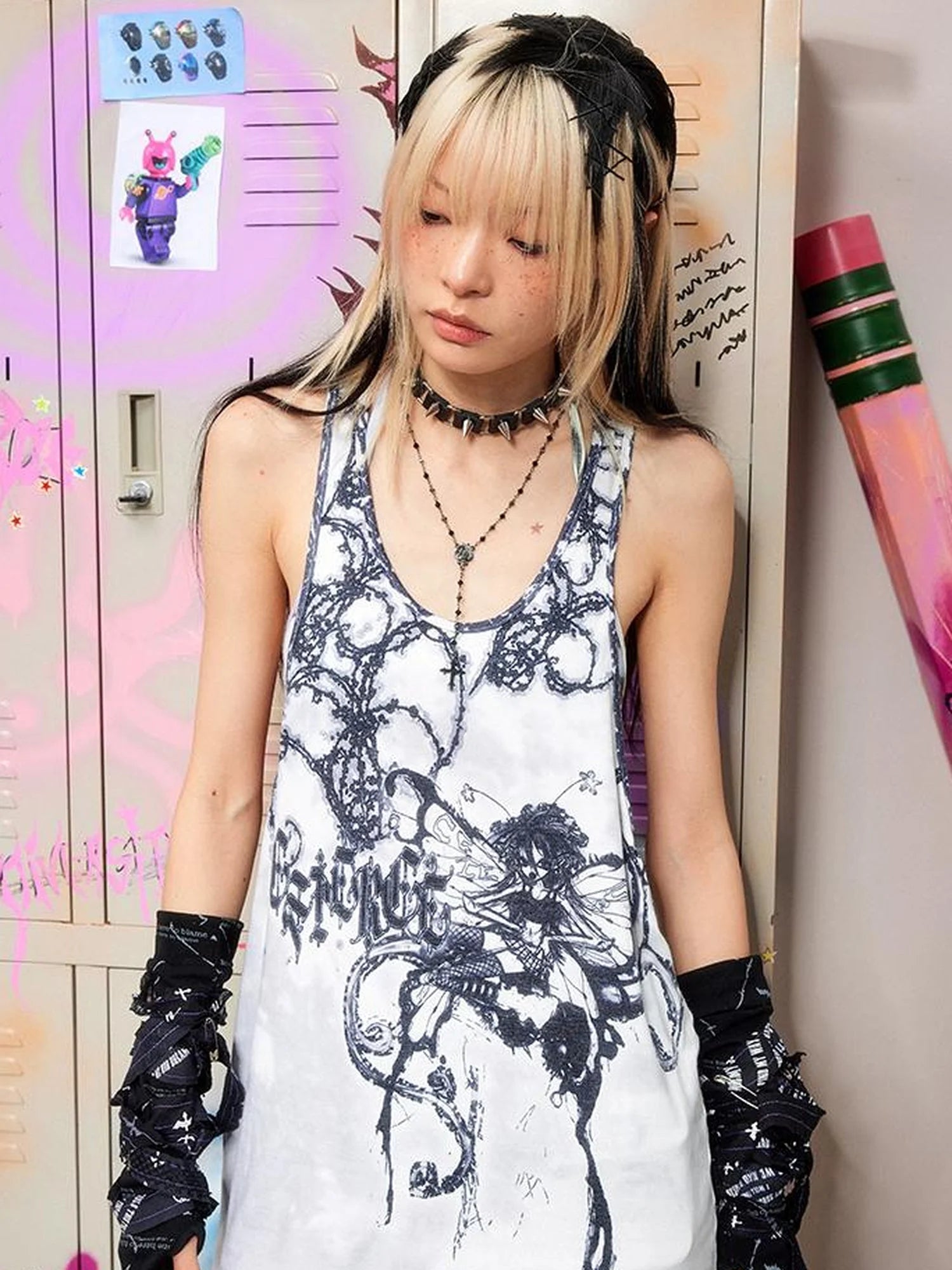 Butterfly Enchantress Printed Vest V Neck T Shirt Long Sleeve