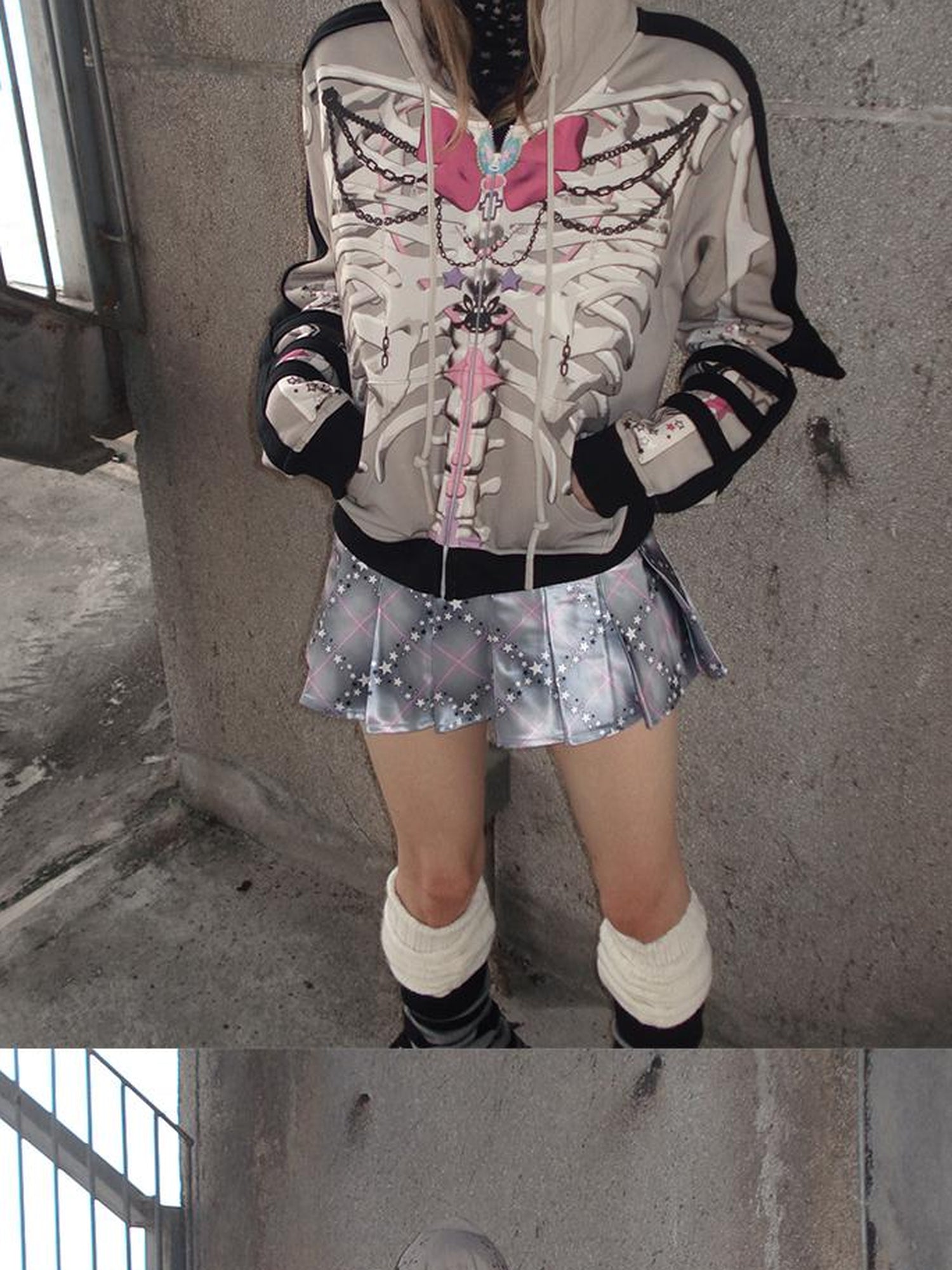CFIERCE Butterfly Skull Print Pointed Hoodie