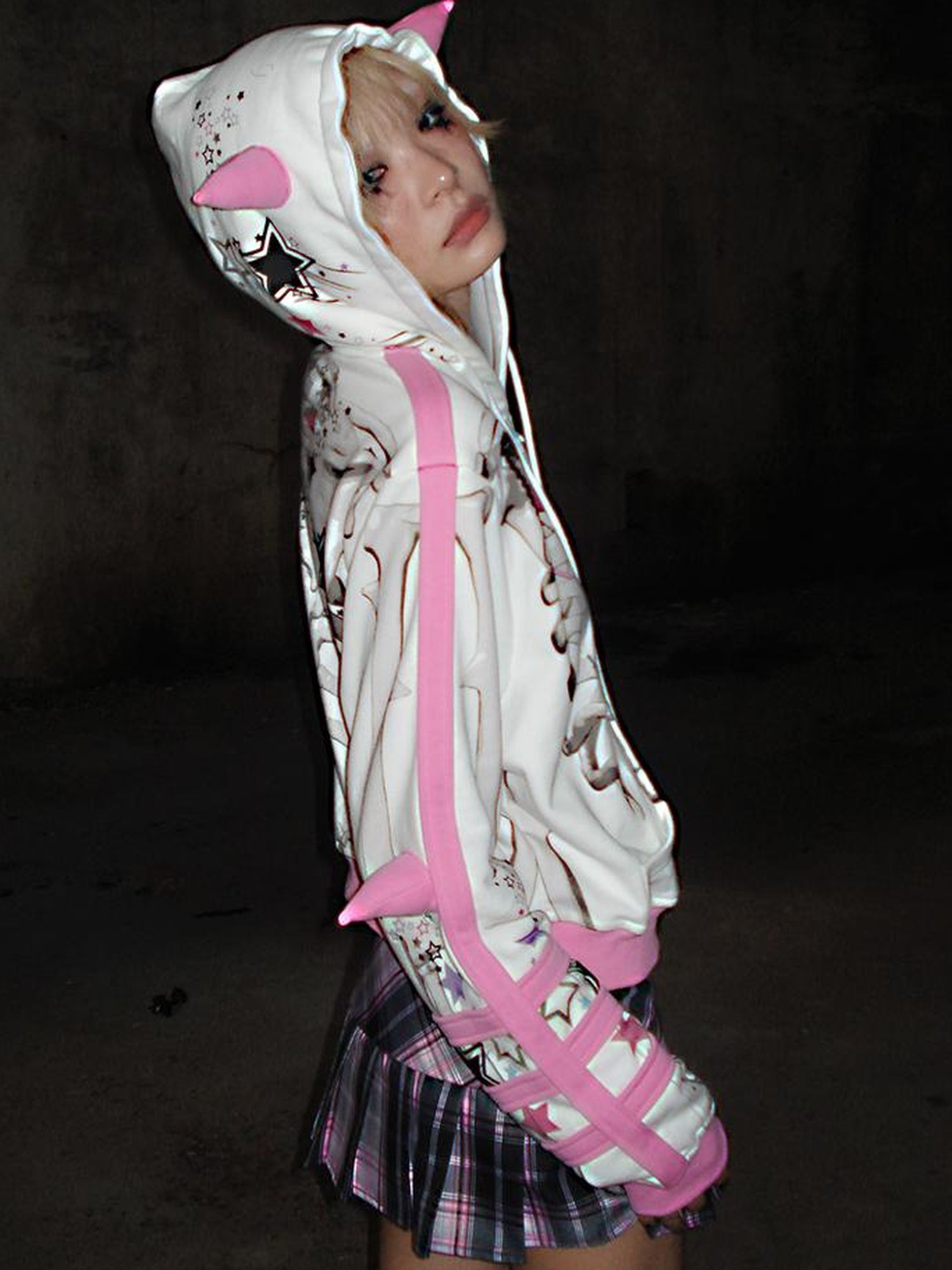 CFIERCE Butterfly Skull Print Pointed Hoodie