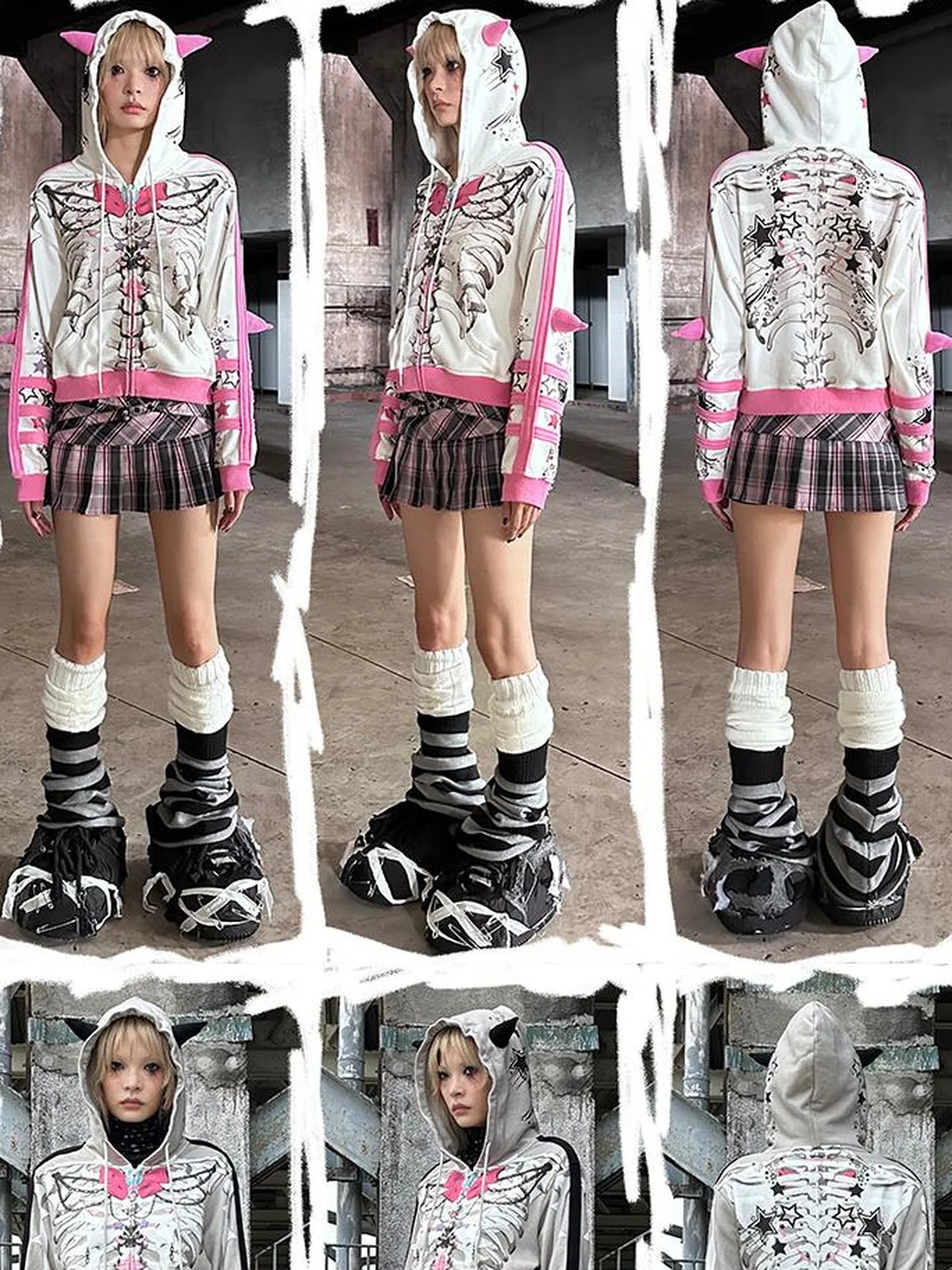 Butterfly Skull Print Pointed Hoodie