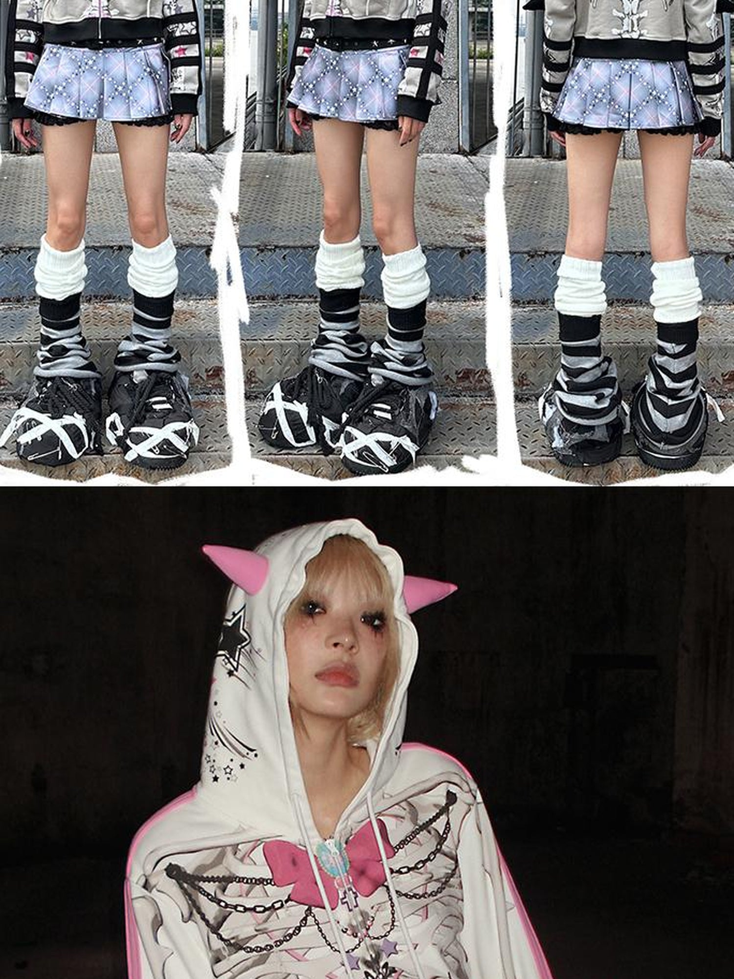 CFIERCE Butterfly Skull Print Pointed Hoodie