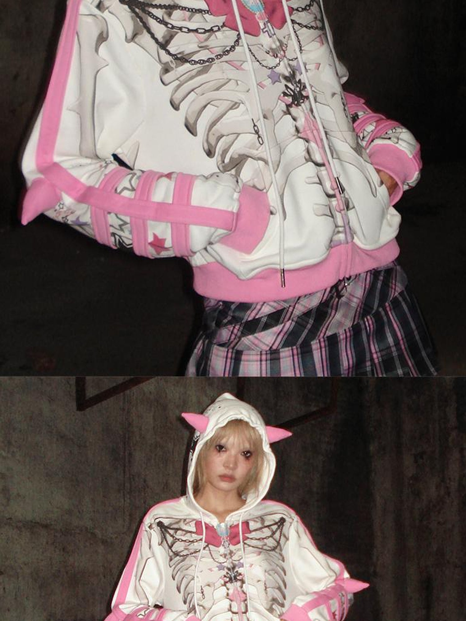 CFIERCE Butterfly Skull Print Pointed Hoodie