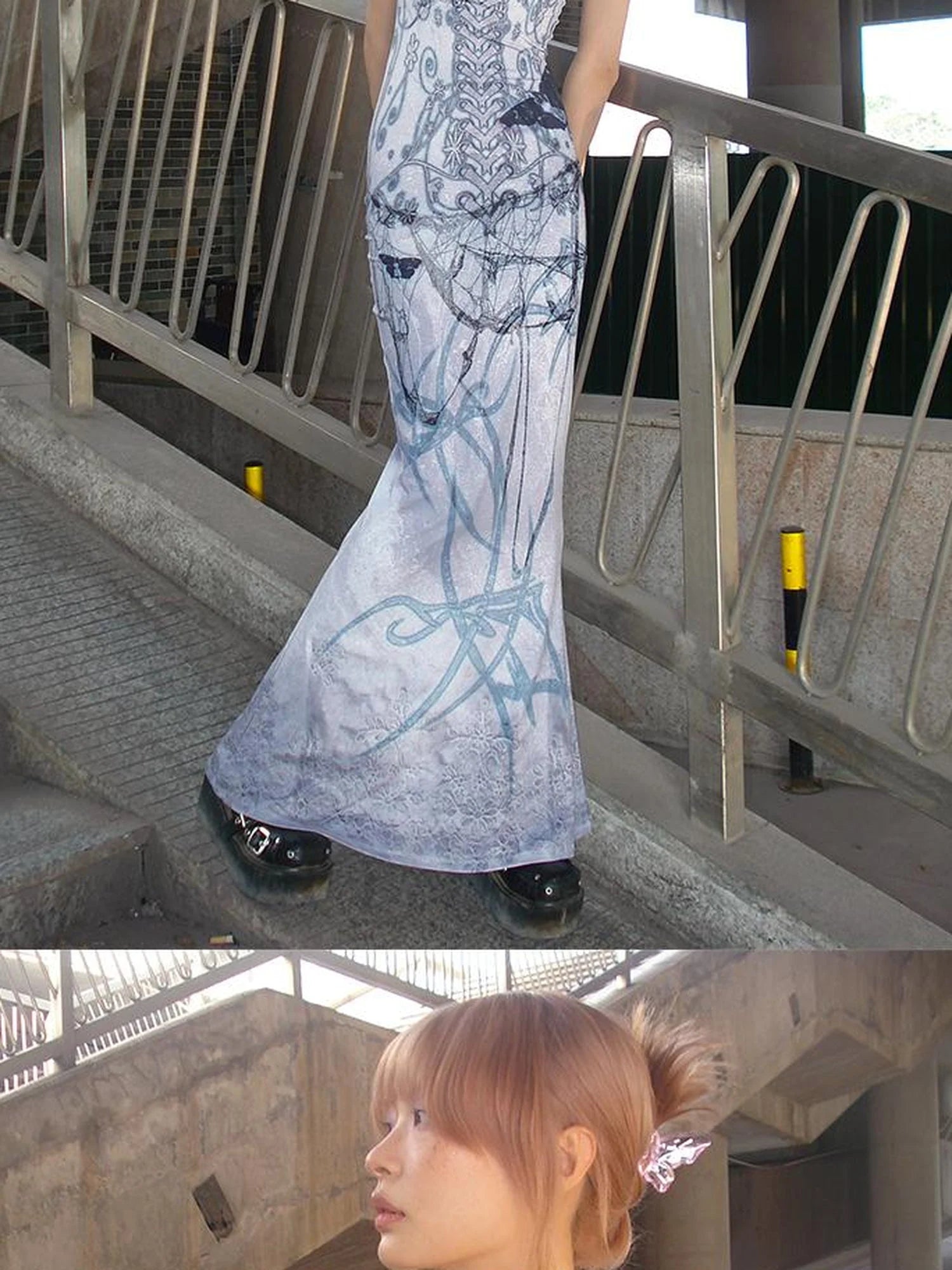 Butterfly Thorn Print Slip Mermaid Gown
