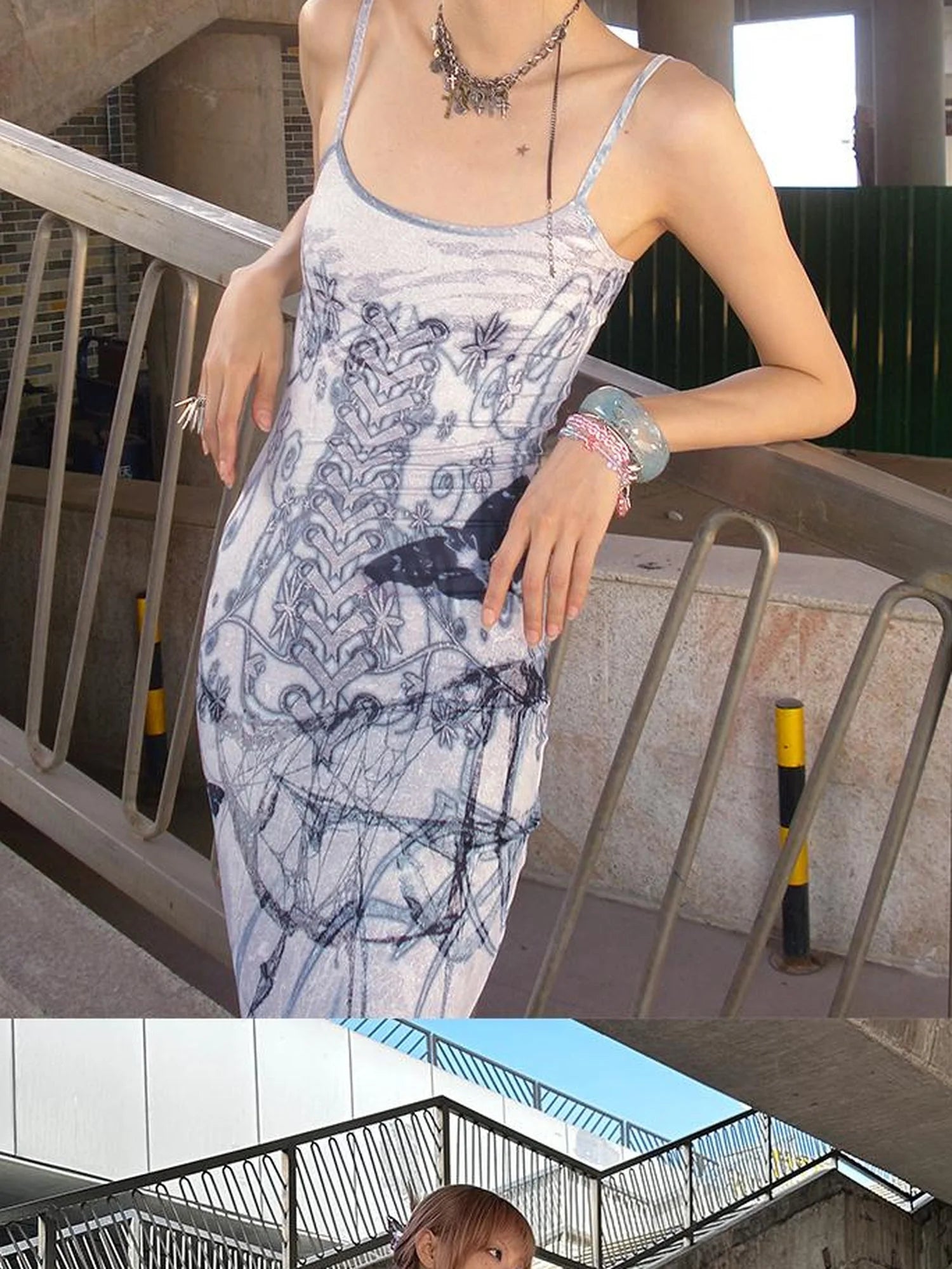 Butterfly Thorn Print Slip Mermaid Gown
