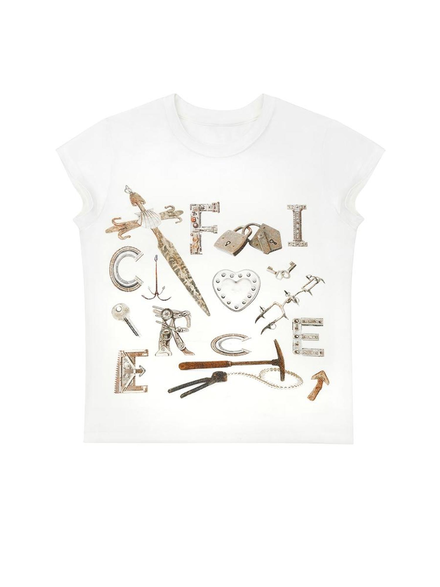 CFIERCE CFIERCE Weapon Print Tee Model Fitting Care Guide V-neck T-shirt Long-Sleeve