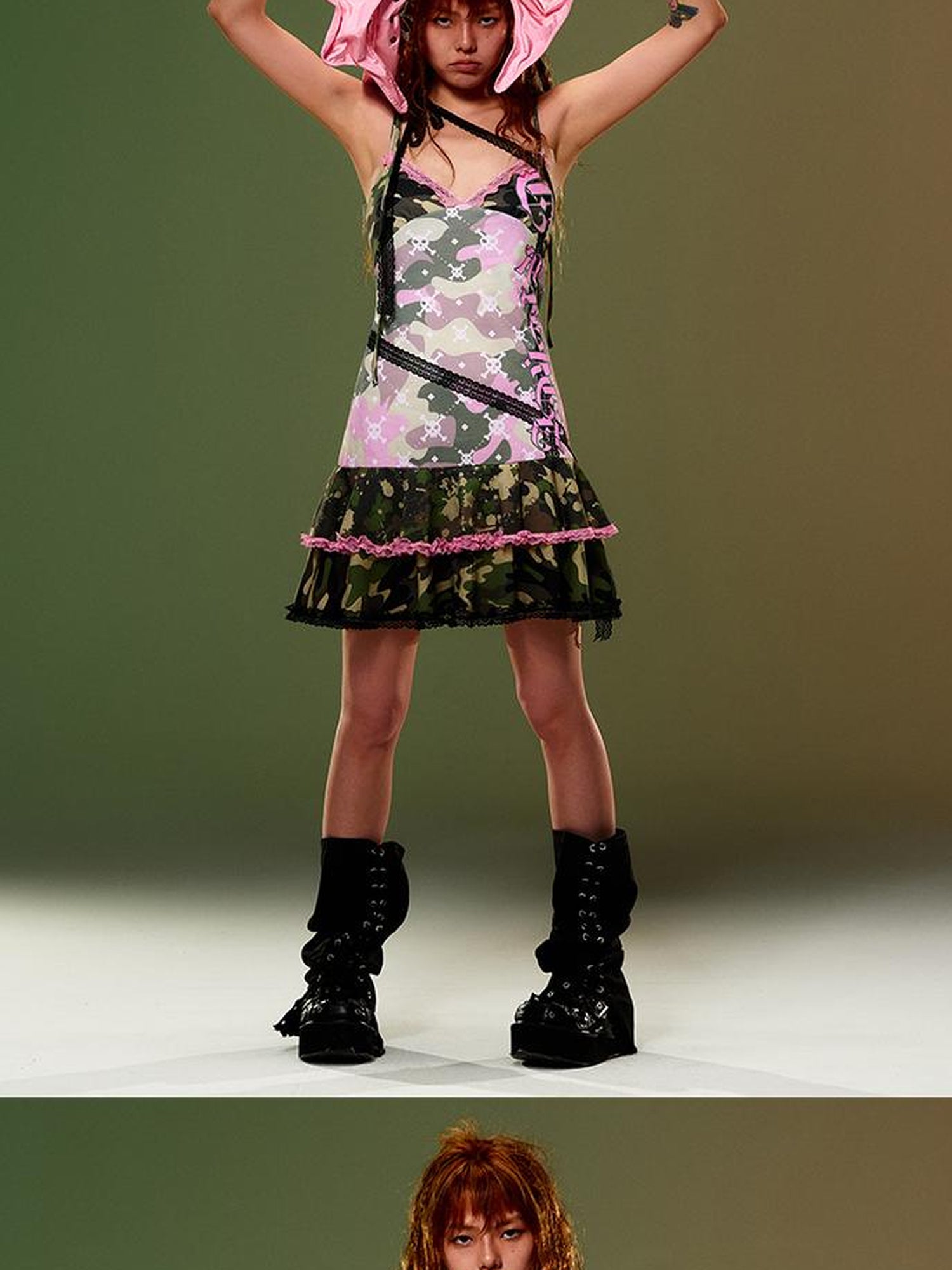 CFIERCE Camouflage Lace Slip V Neck Dress