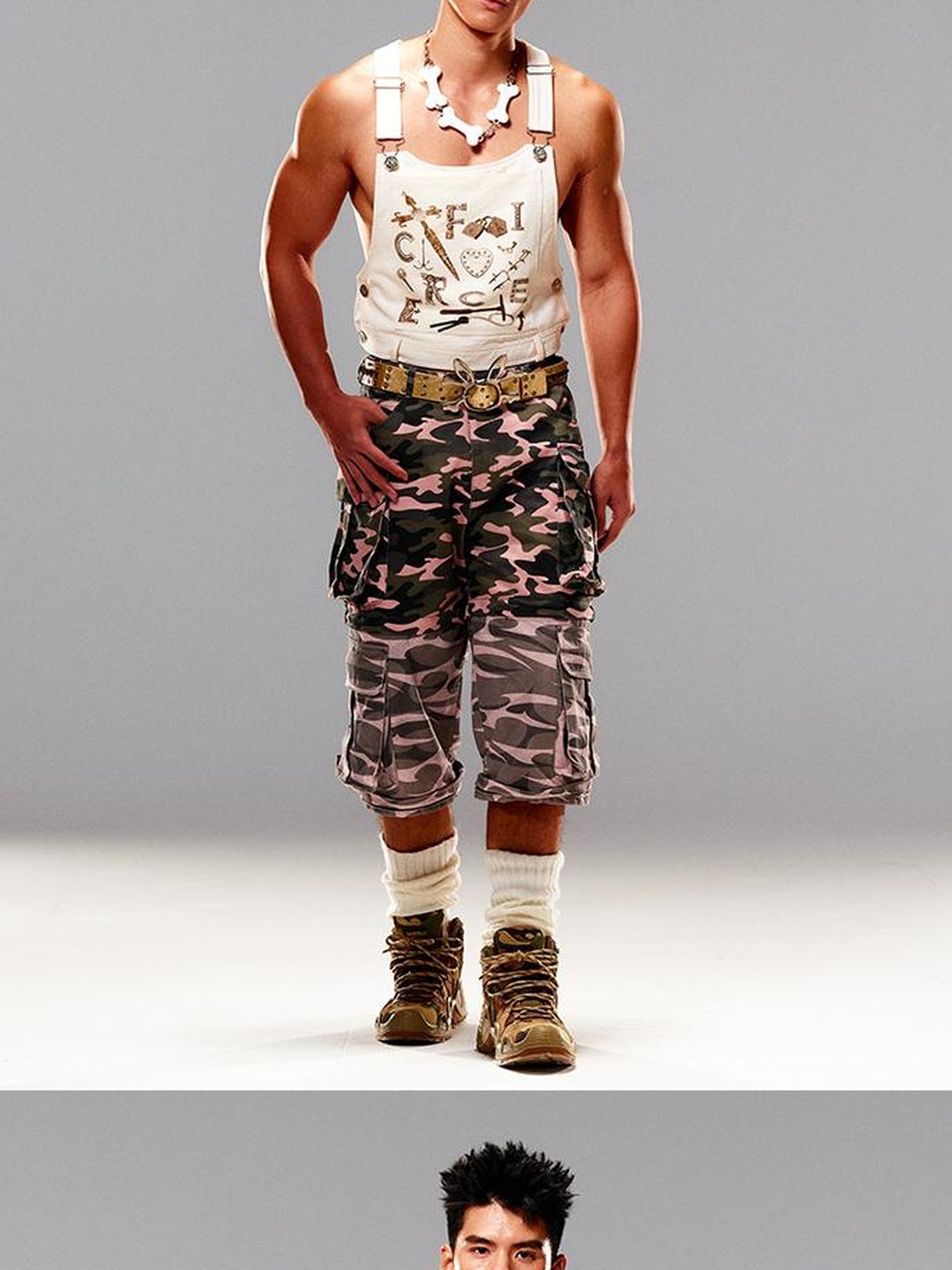 CFIERCE Camouflage Print Detachable Denim Jeans