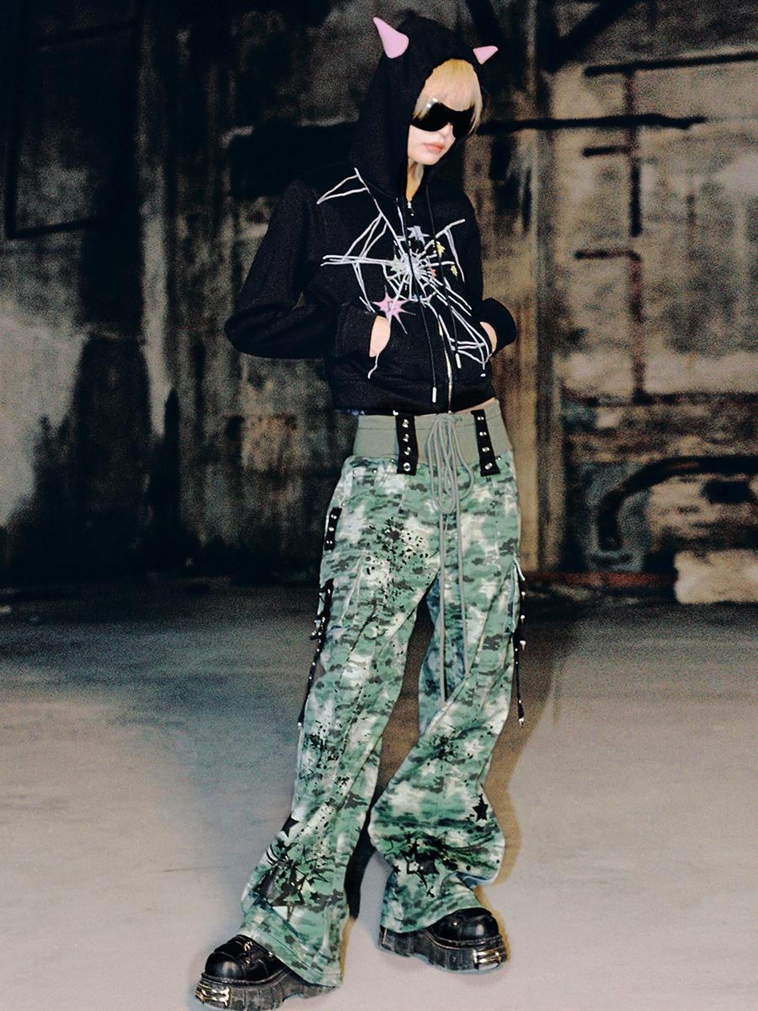 CFIERCE Camouflage Spray Print Denim Jeans