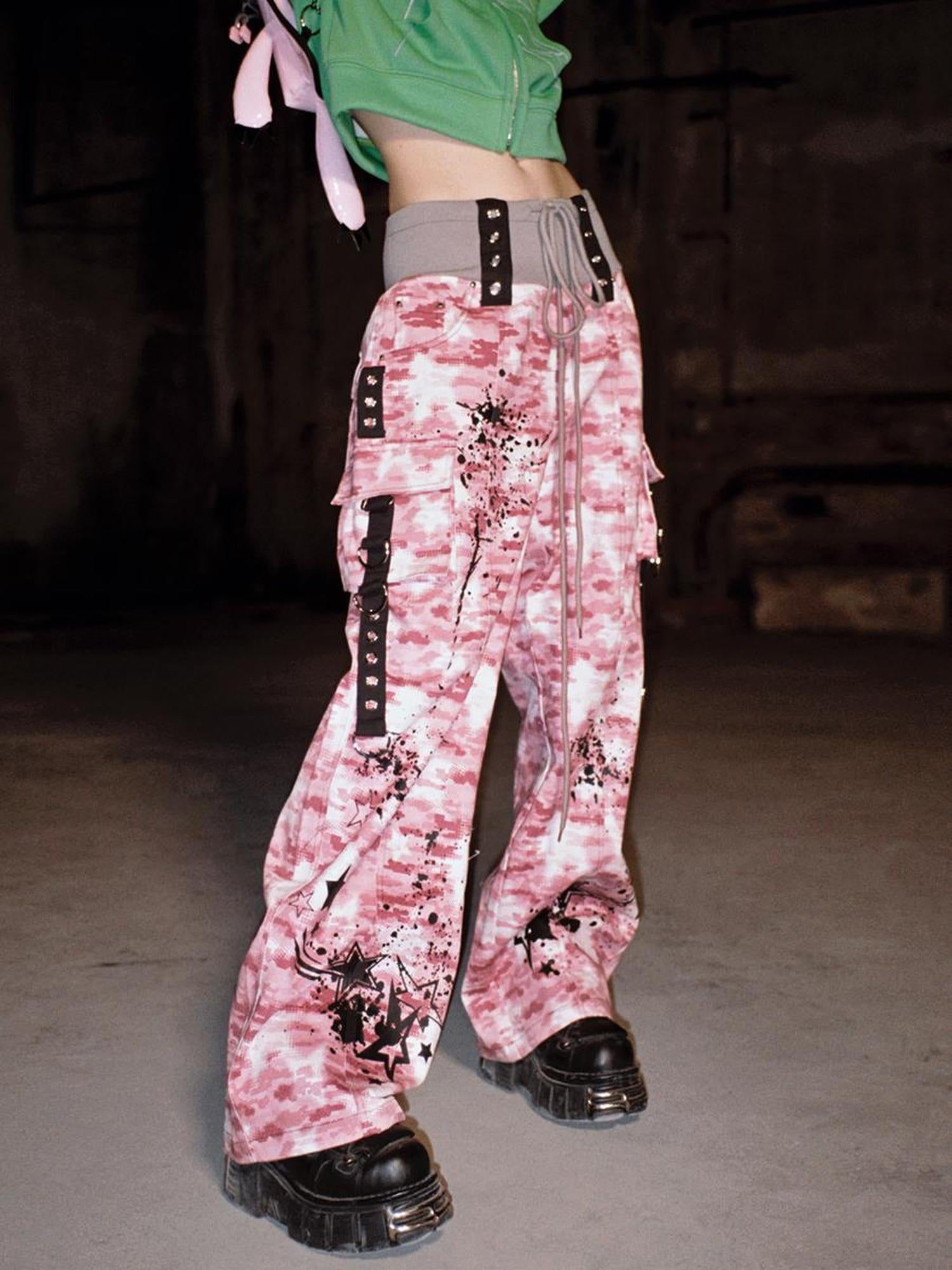 CFIERCE Camouflage Spray Print Denim Jeans