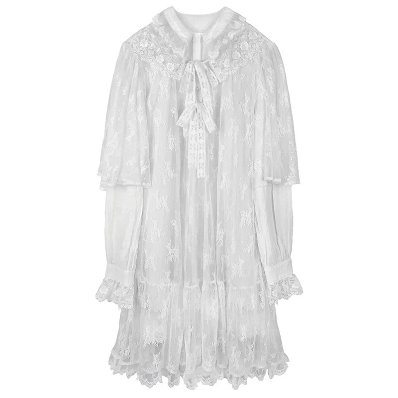 CFIERCE_Castle_Lace_Elegant_Double_Layer_Lace_Dress_V_Neck_T_Shirt_Long_Sleeve_MISSTT