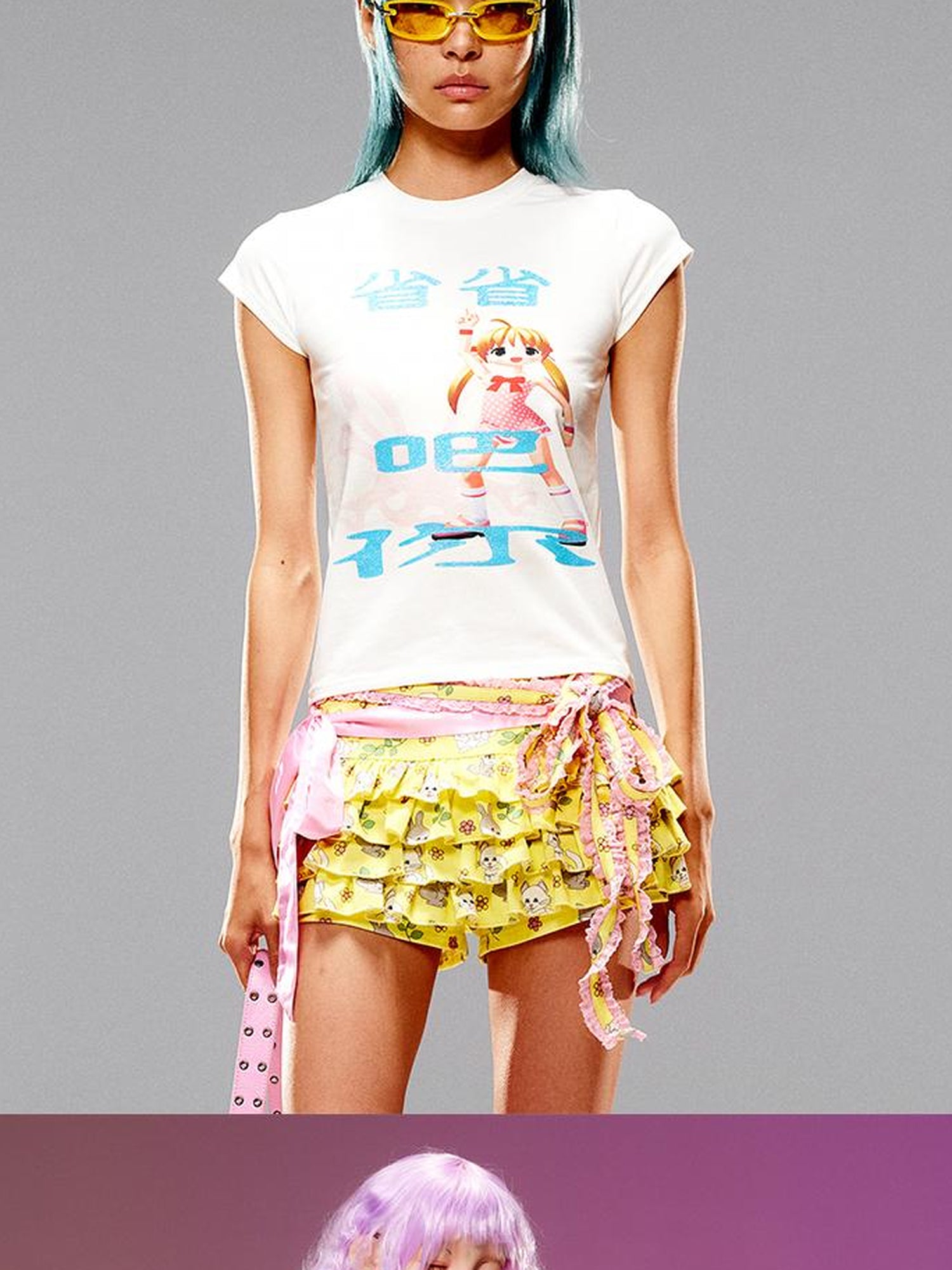 CFIERCE Cat Floral Print Cake Skirt Pants