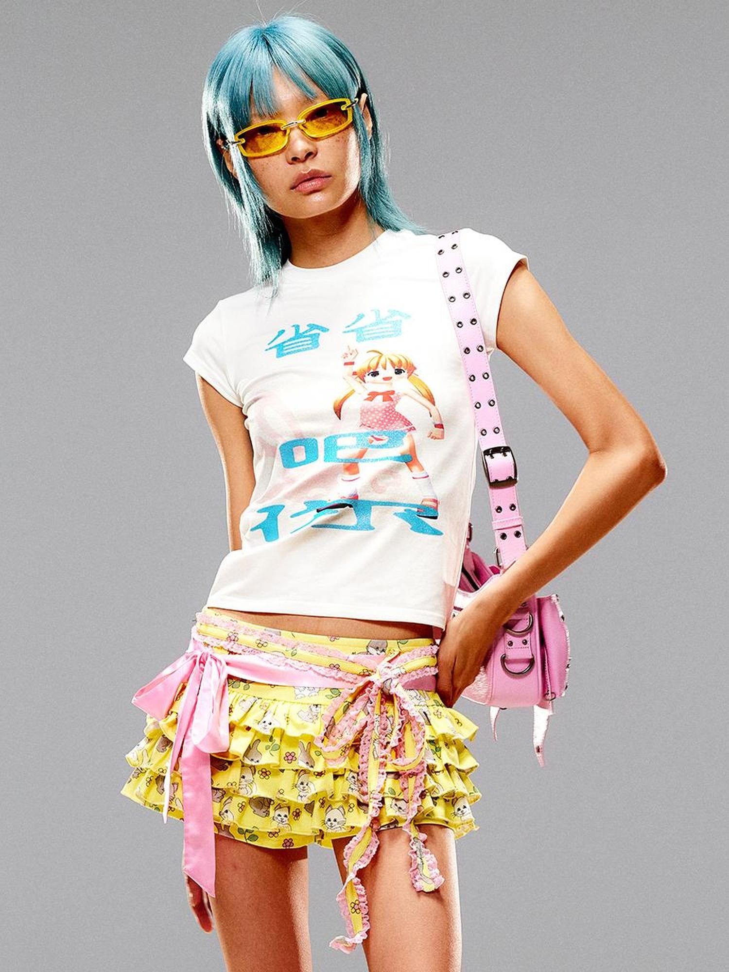 CFIERCE Cat Floral Print Cake Skirt Pants