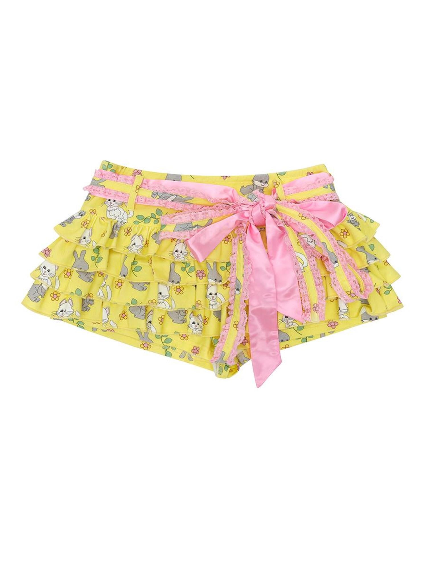CFIERCE Cat Floral Print Cake Skirt Pants