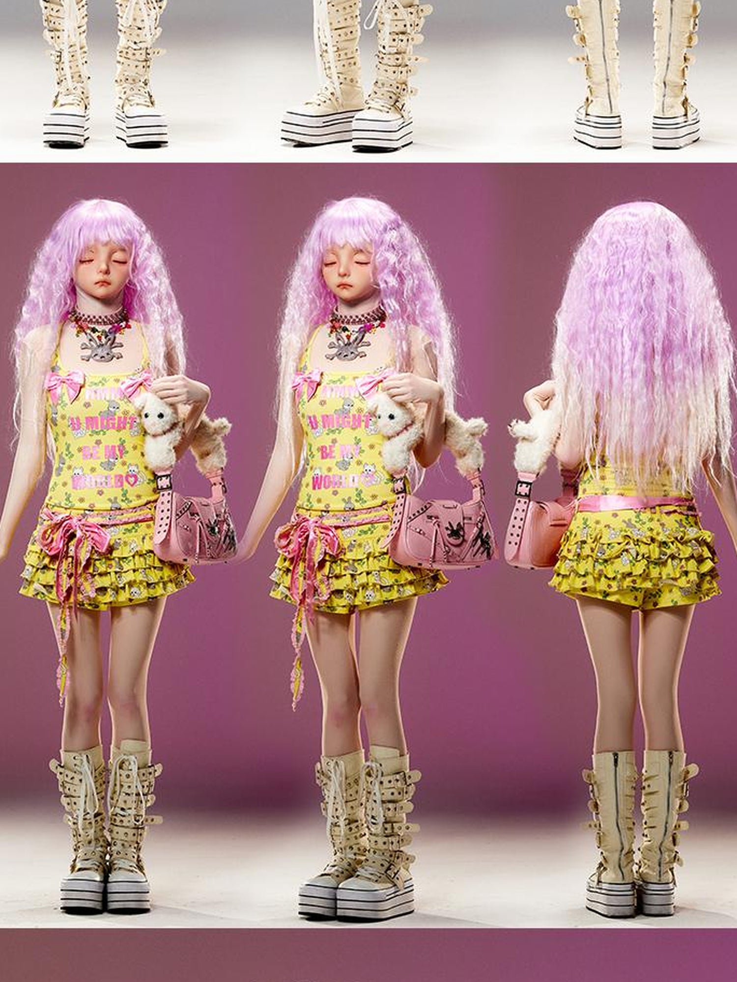 CFIERCE Cat Floral Print Cake Skirt Pants